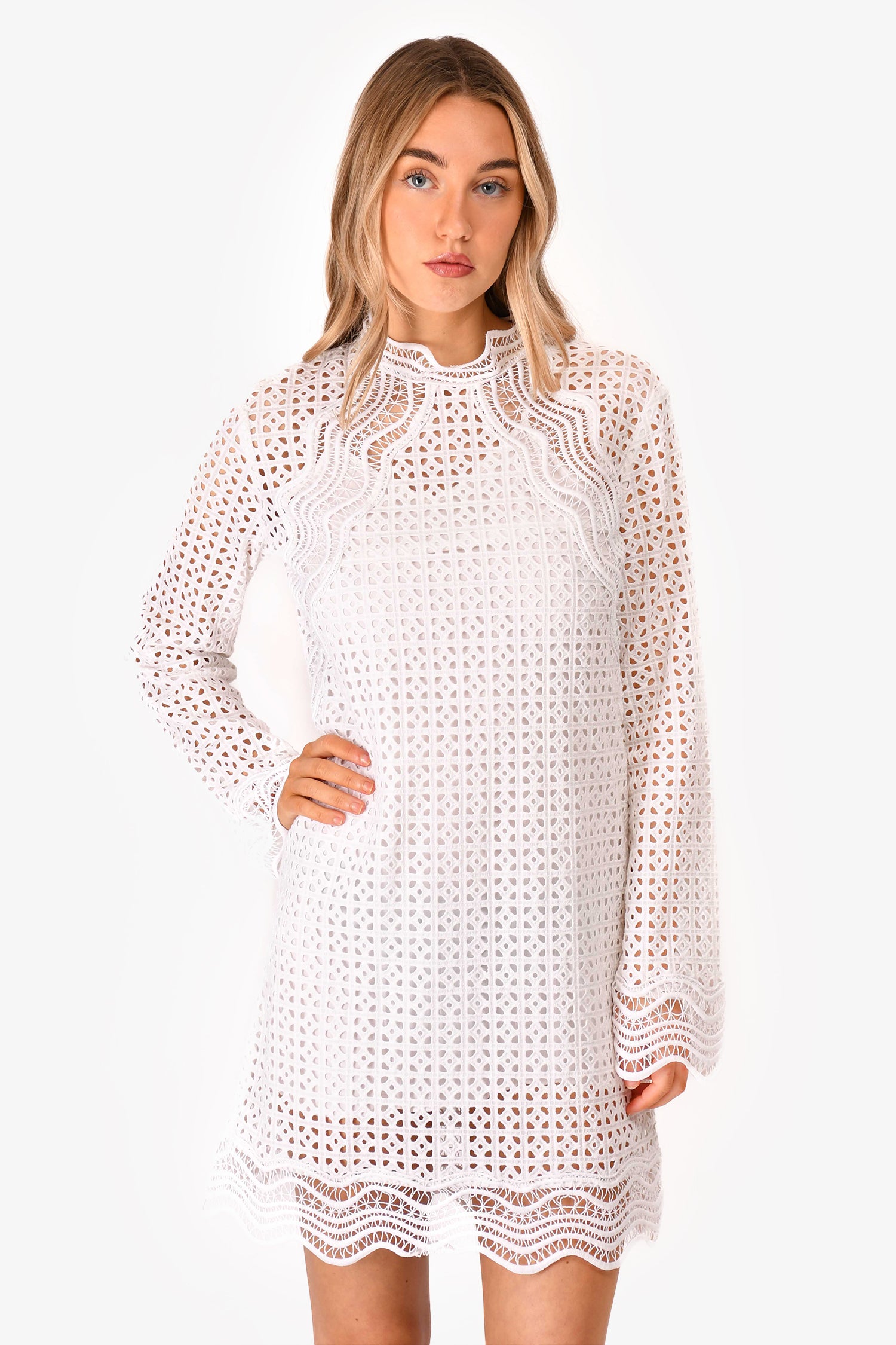 IRO White Crochet Long Sleeve Mini Dress with Slip Size 36 – Mine & Yours