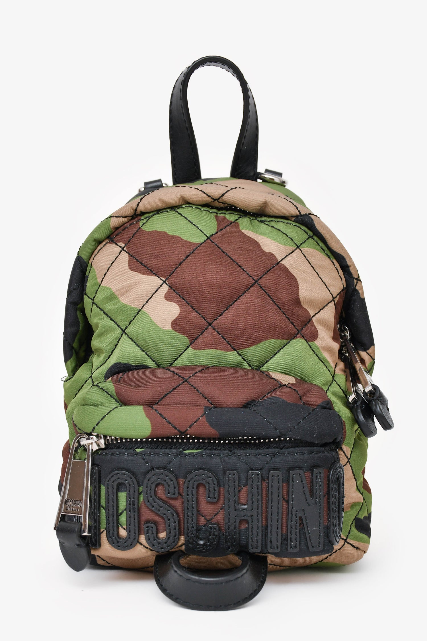 Moschino Green Cloth Quilted Logo Patched Mini Backpack  display picture 1