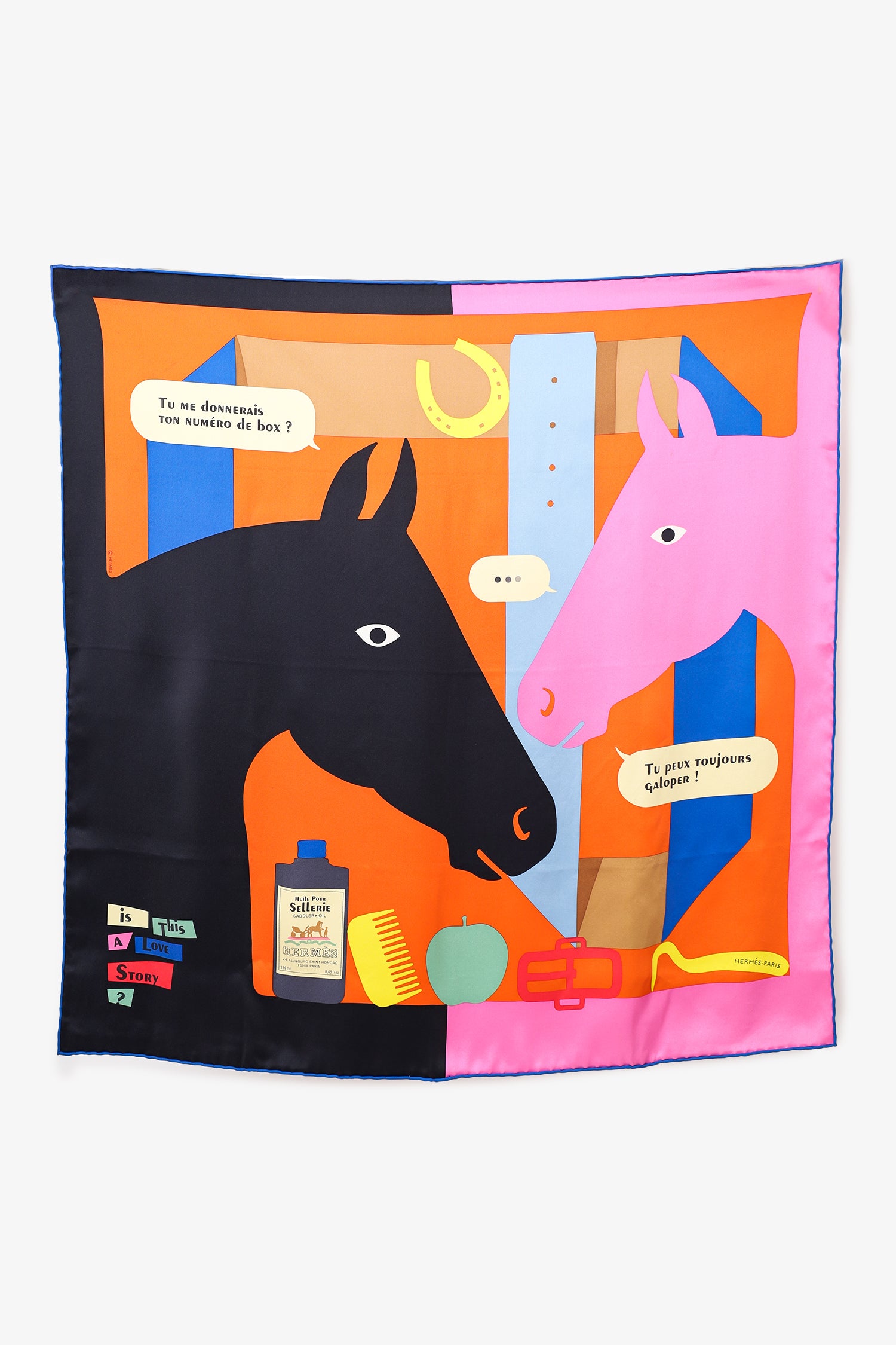 Hermes Orange/Noir/Rose Bonbon Silk Is This a Love Story? Scarf