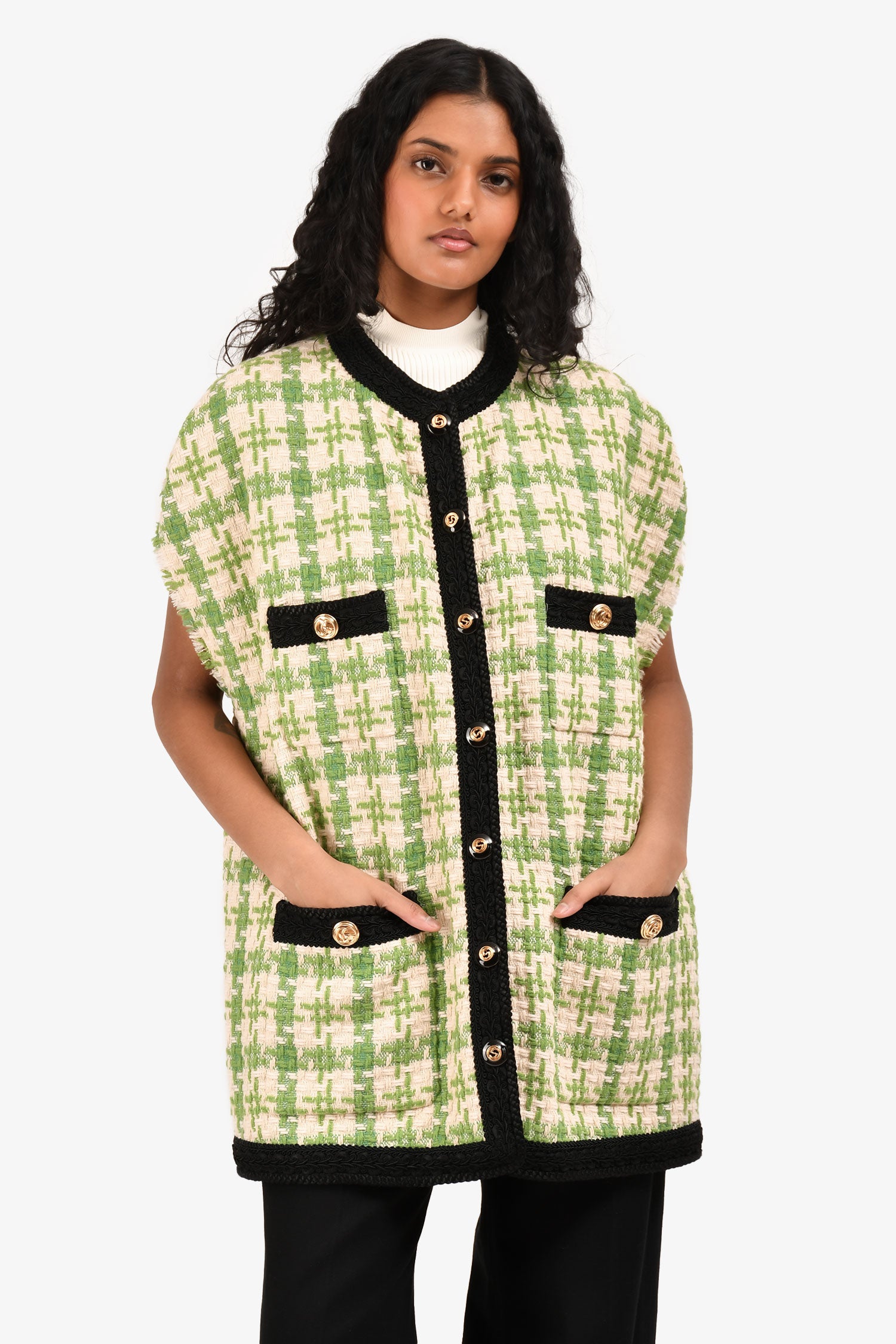 Gucci 2018 Green/White Tweed Vest Jacket Size 44 – Mine & Yours