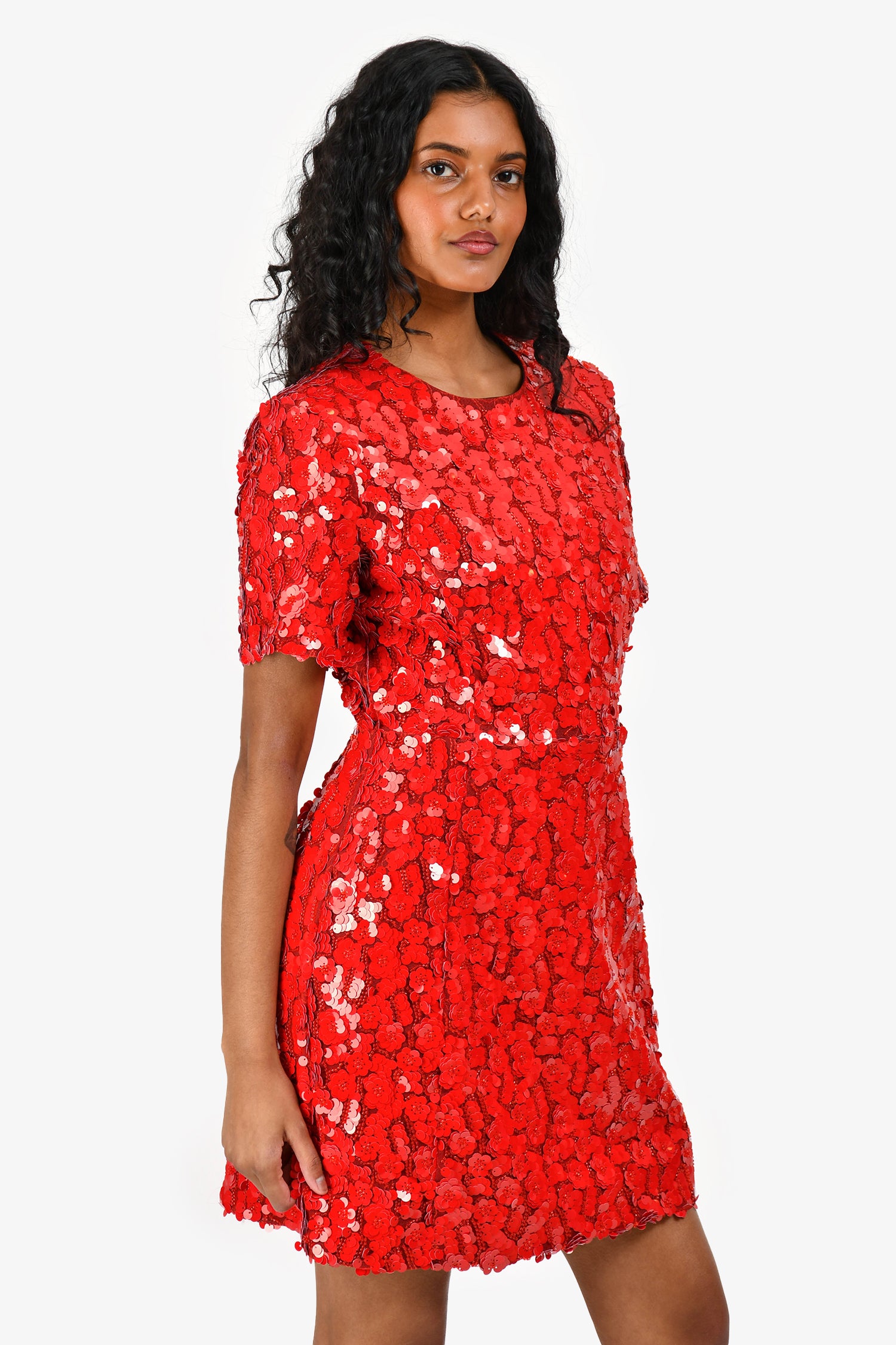 Maje Red Sequin Short Sleeves Align Mini Dress Size 36 – Mine & Yours