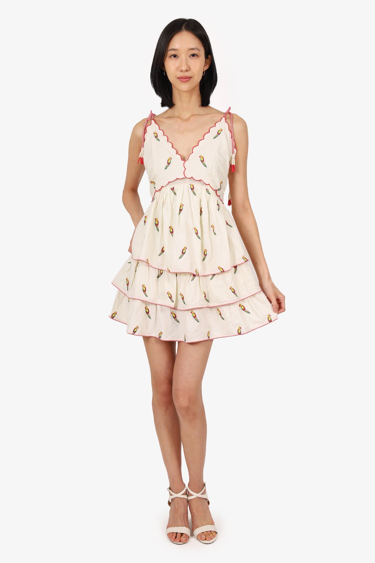 Farm Rio Beige Linen Tiered Sleeveless Mini Dress Size M – Mine & Yours
