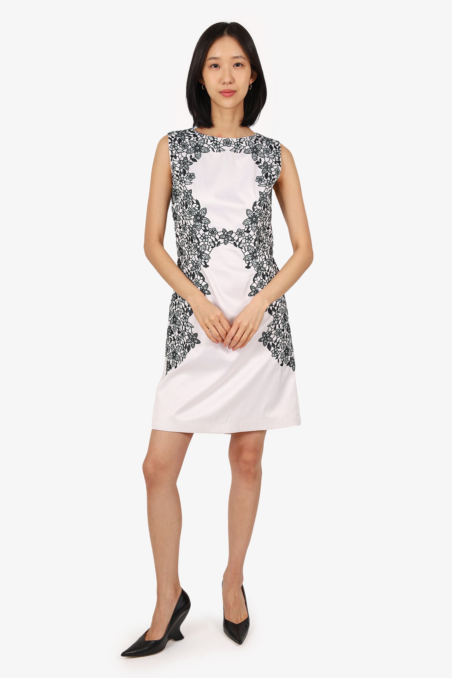 Karen Millen White/Black Floral Lace Detail Dress Size 12  Mine & Yours
