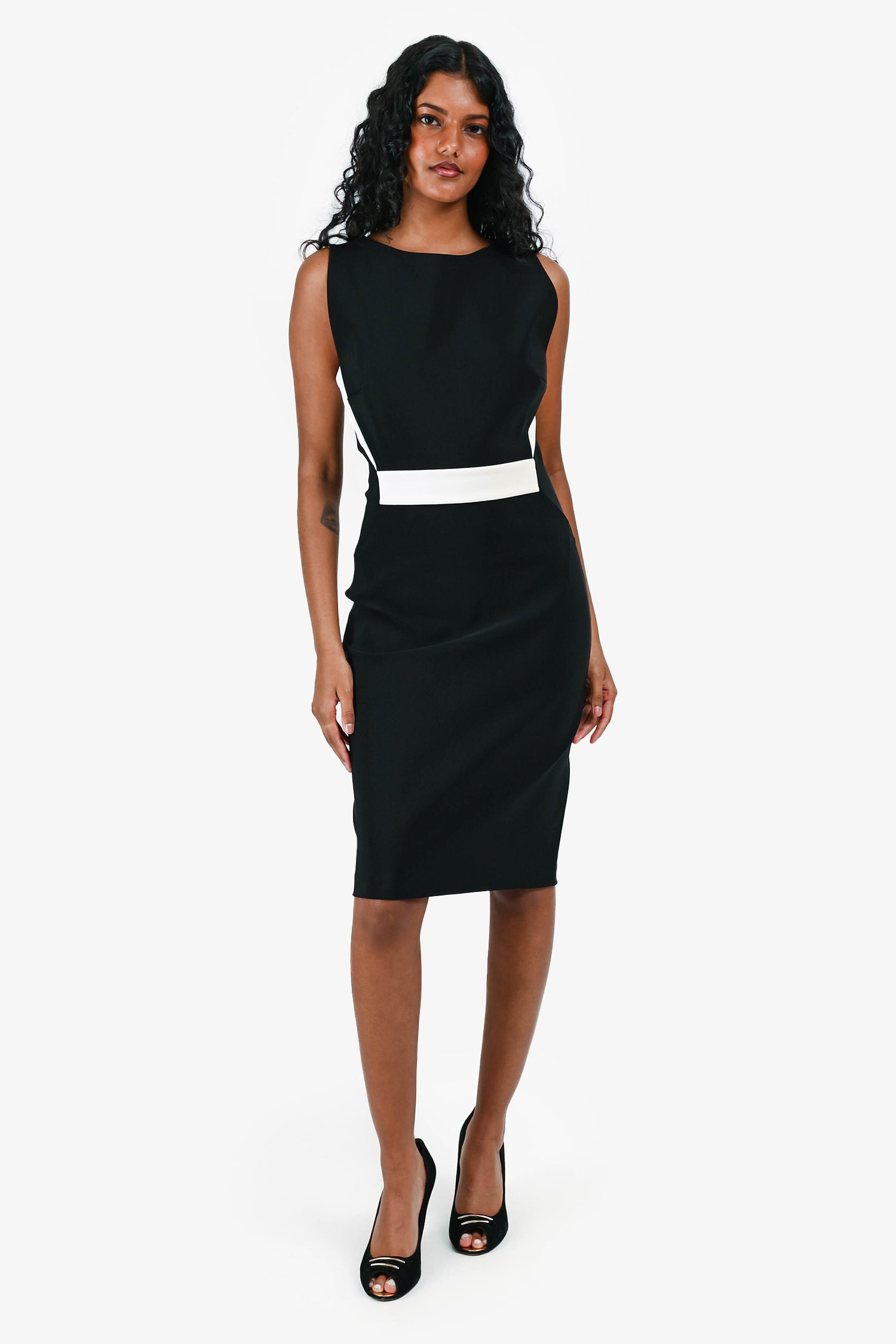 Mugler Black/ White Accent Sleeveless Midi Dress Size 40 – Mine & Yours