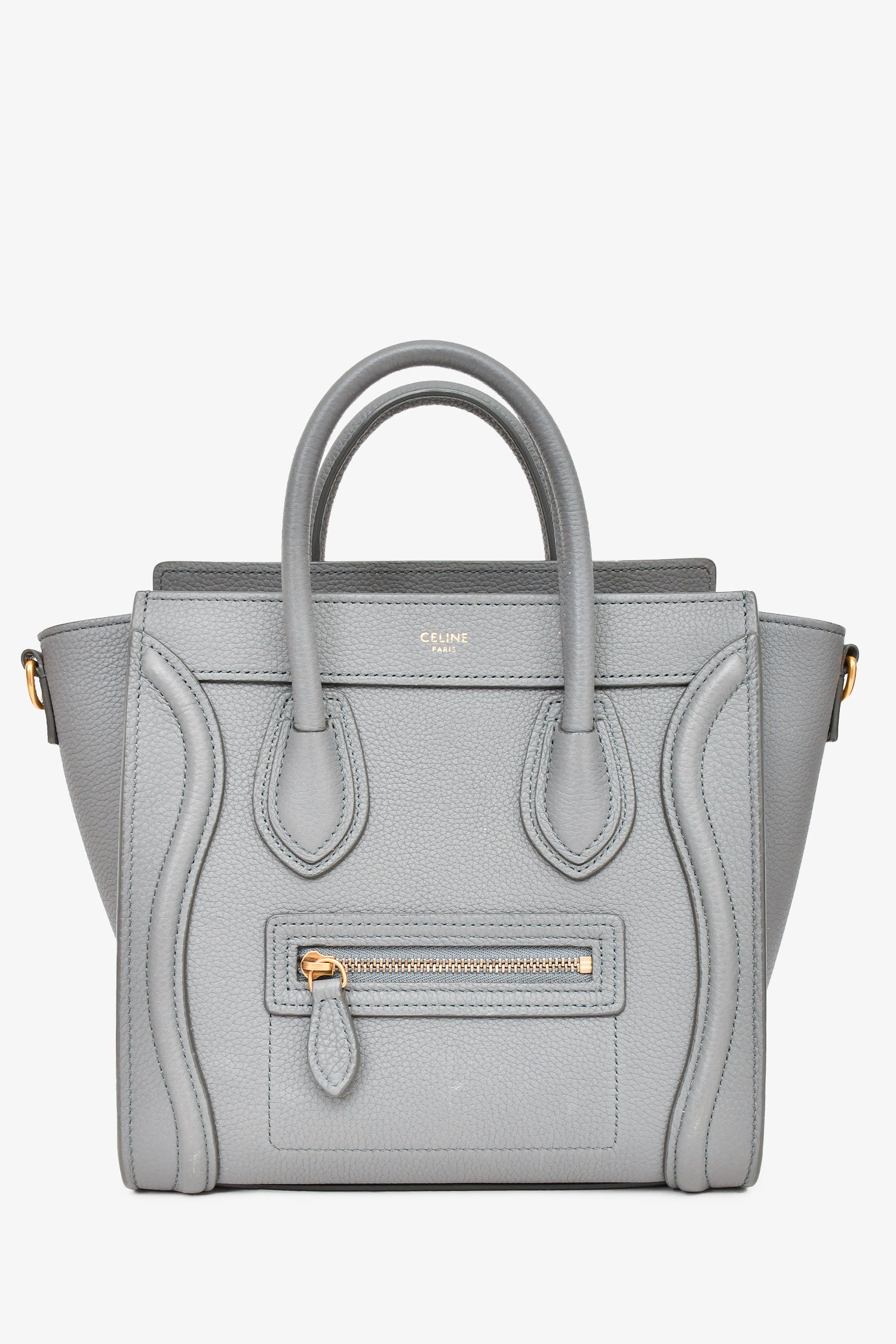 CELINE Luggage Nano グレー Celine 2021 Grey Leather Nano Luggage Top Handle with Strap – Mine