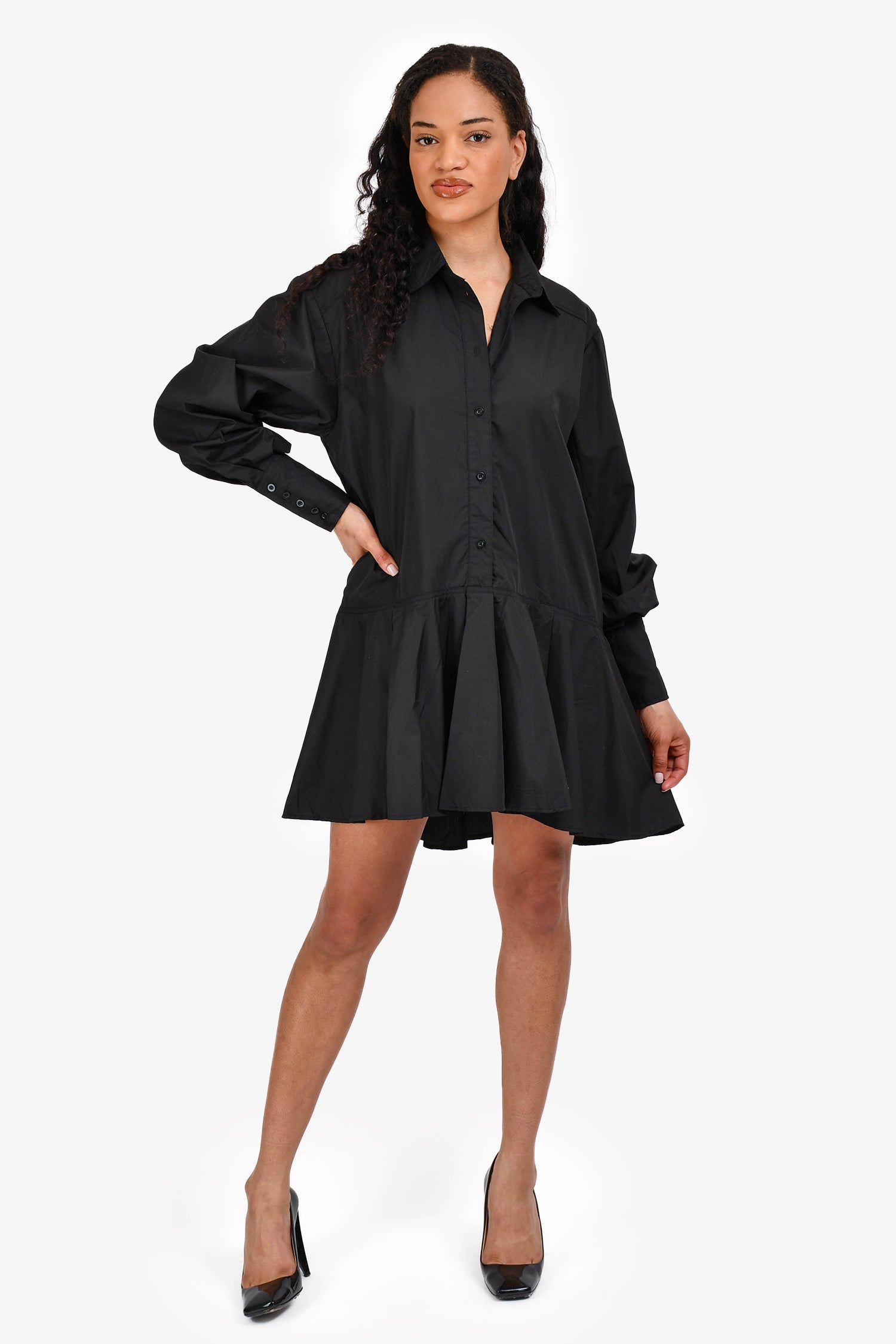 En Saison Black Cotton Button Down Shirt Dress Size M Mine & Yours En Saison Black Cotton Button Down Shirt Dress Size M Mine & Yours