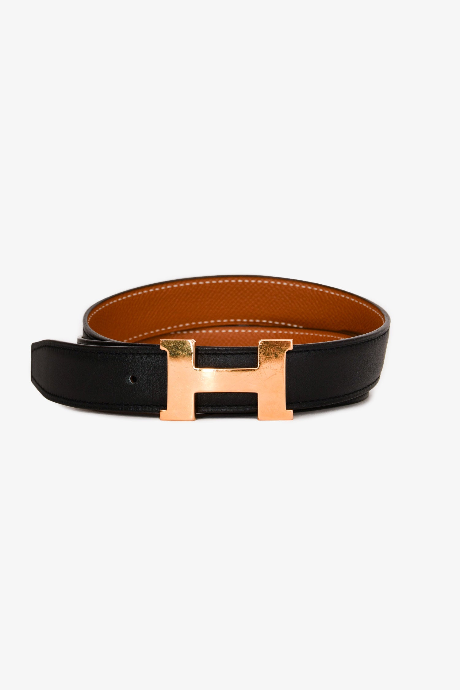 Hermès Black/Brown Reversible Leather Gold Tone Belt Size 80 