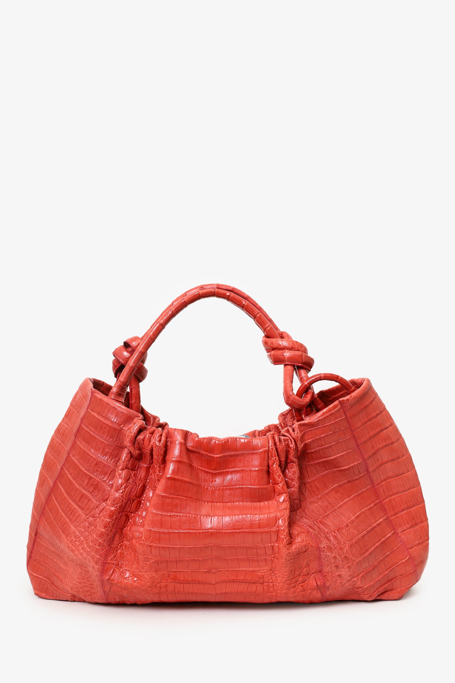 Nancy Gonzalez Orange Crocodile Knot Pleated Shoulder Bag – Mine