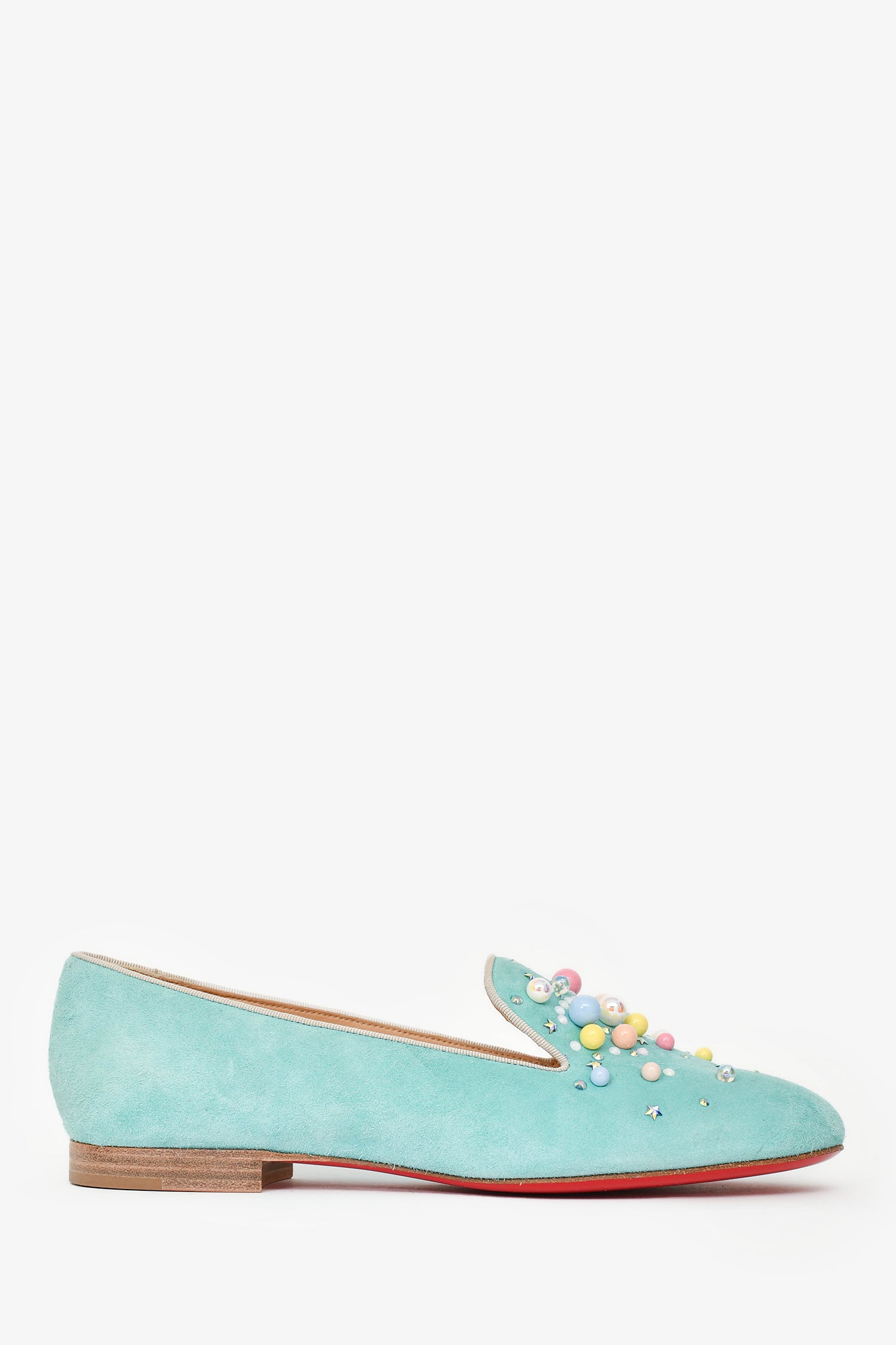 Christian Louboutin Teal Velvet Bead Embellished Slip On  display picture 2