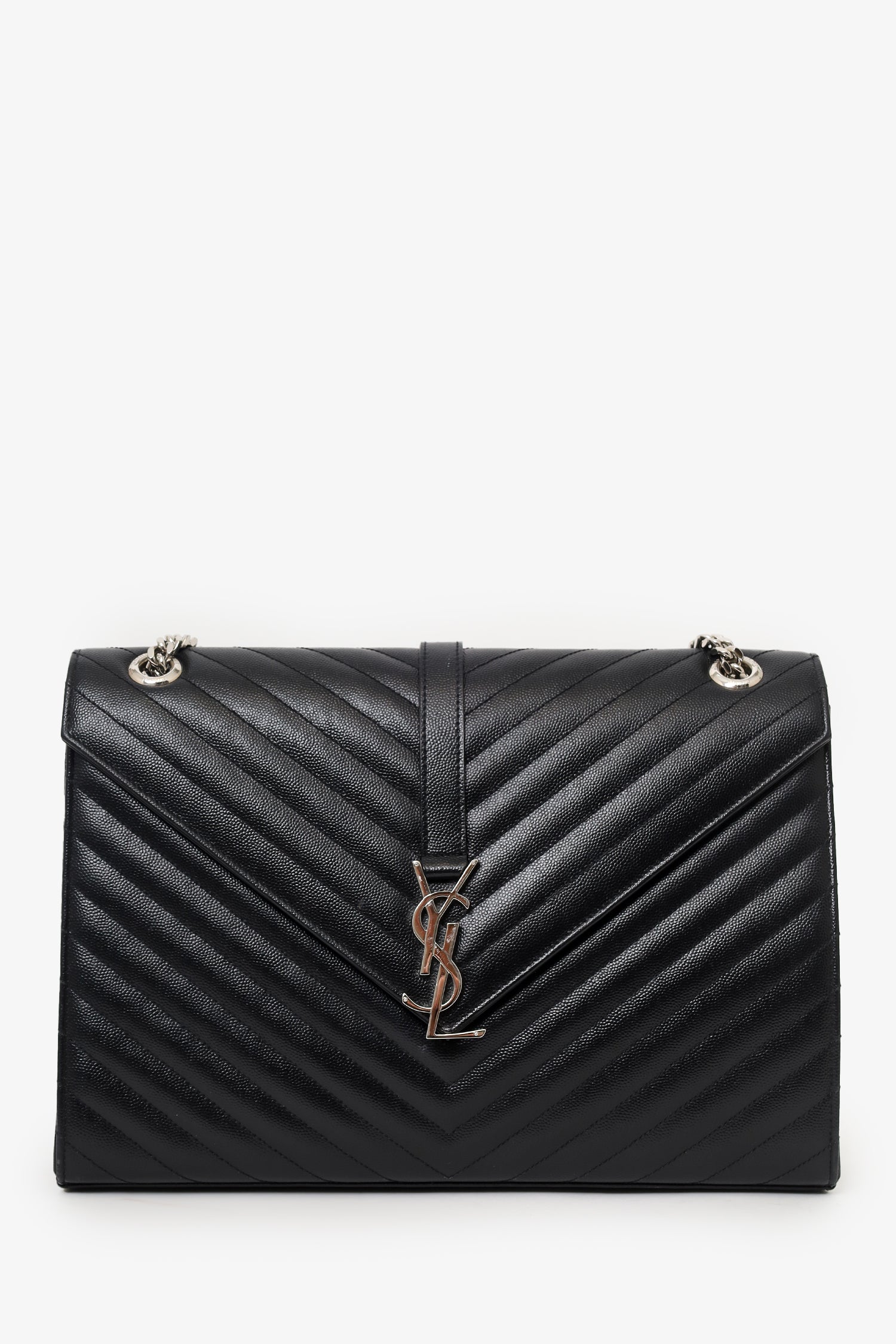 Saint Laurent Black Chevron Leather Large Envelope Bag – Mine Yours