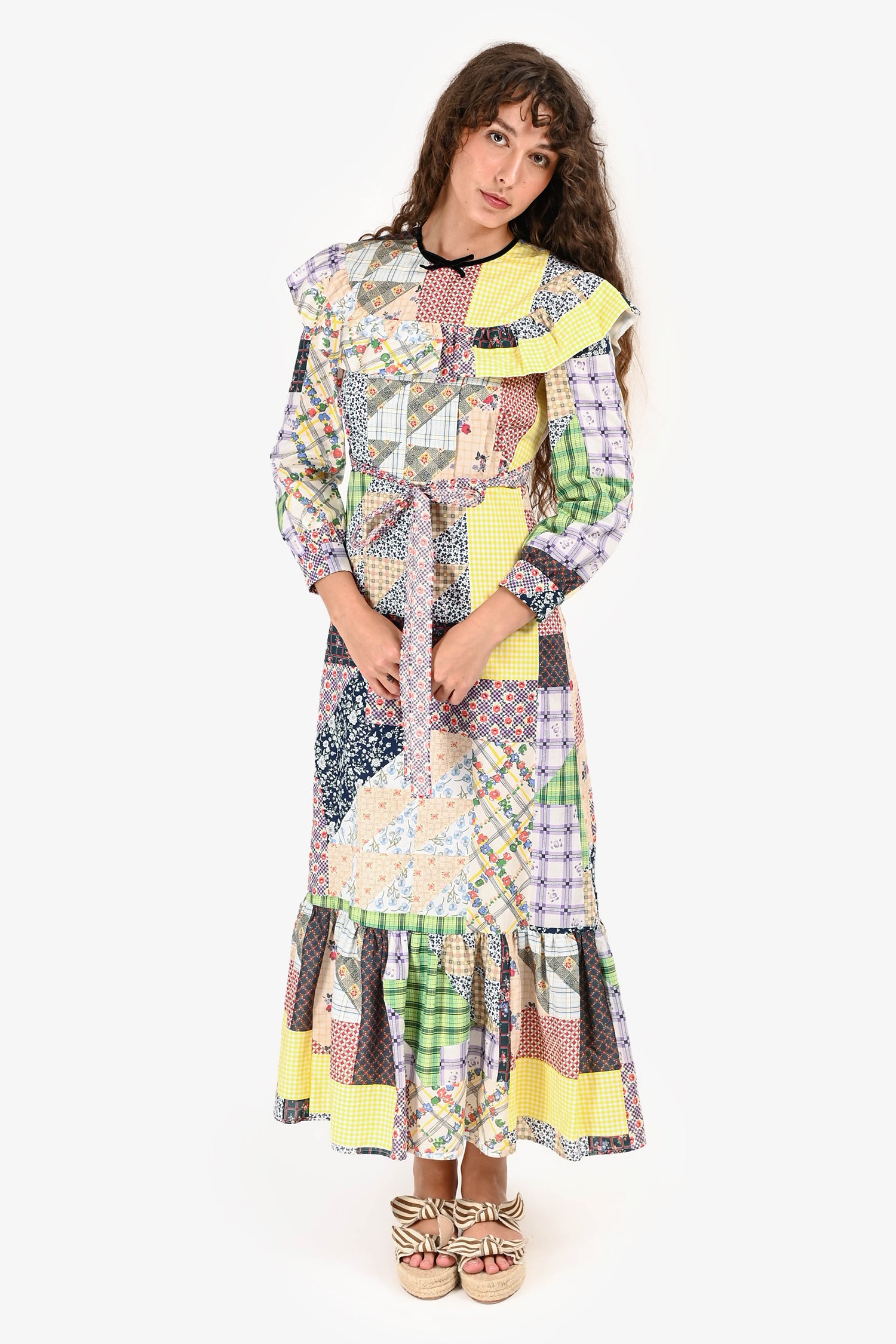 Miuページ Miu Miu 2020 Patchwork Long Sleeve Midi Dress Size 40 – Mine