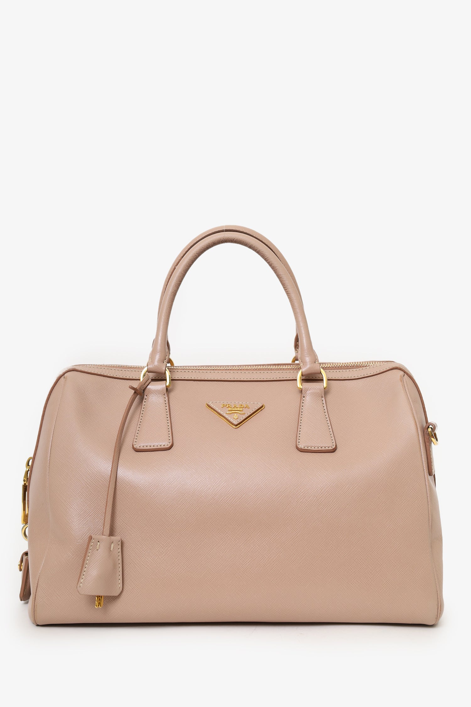 Prada Taupe Saffiano Leather Bowler Bag With Strap (As Is) – Mine