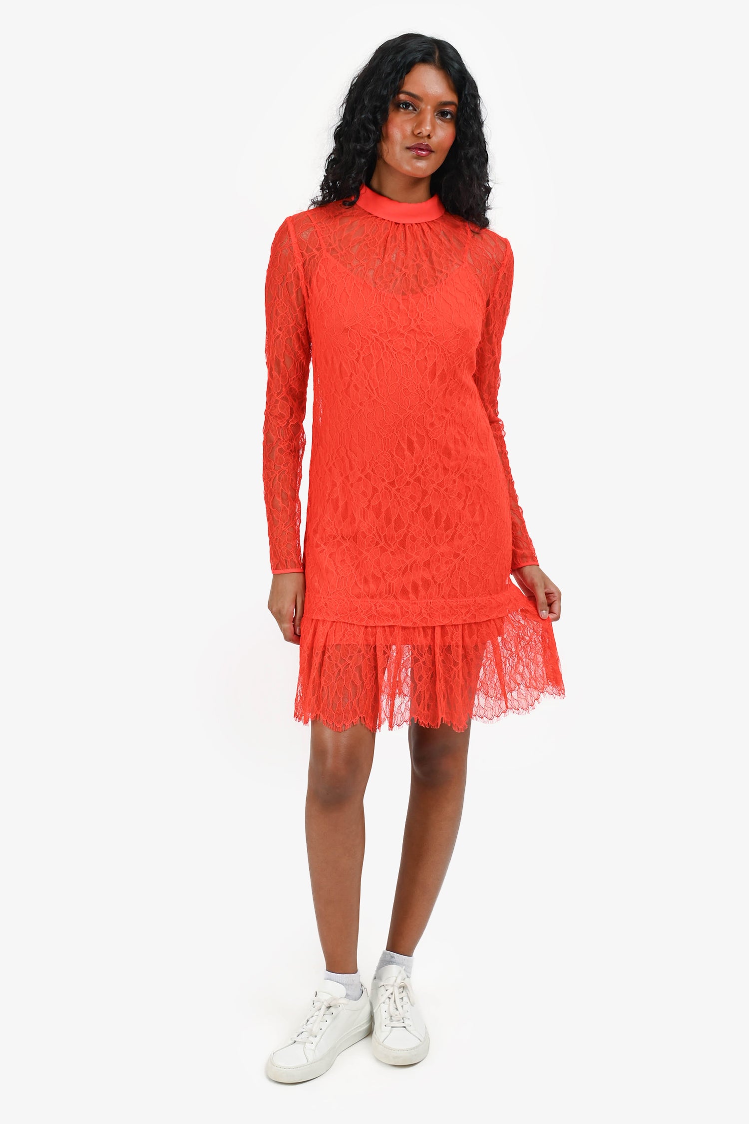 MCQ Alexander McQueen Red Lace High Neck Mini Dress Size 34 with Slip Mine & Yours MCQ Alexander McQueen Red Lace High Neck Mini Dress Size 34 with Slip Mine & Yours