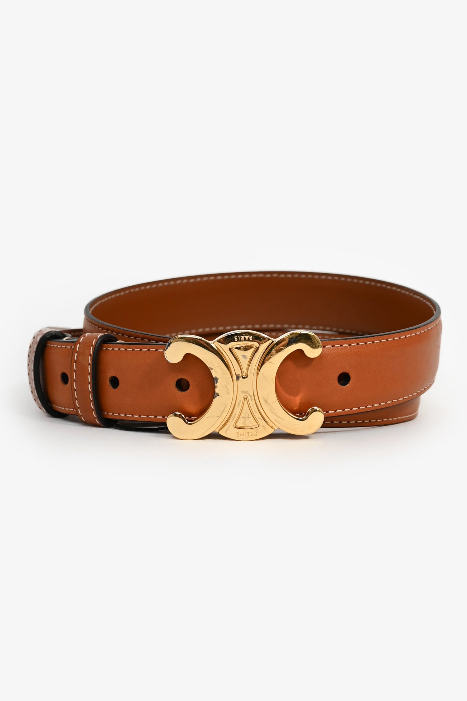 Celine Brown Leather Triomphe Belt Size 80 – Mine & Yours