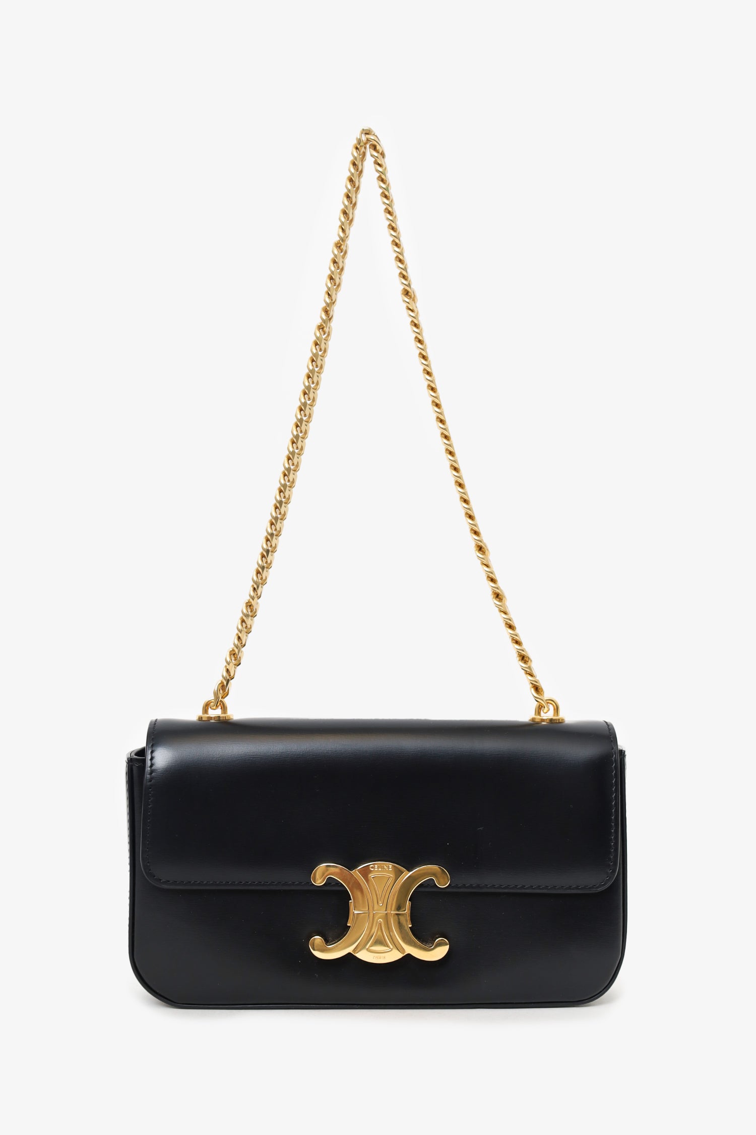 Celine Black Leather Claude Triomphe Chain Shoulder Bag – Mine & Yours