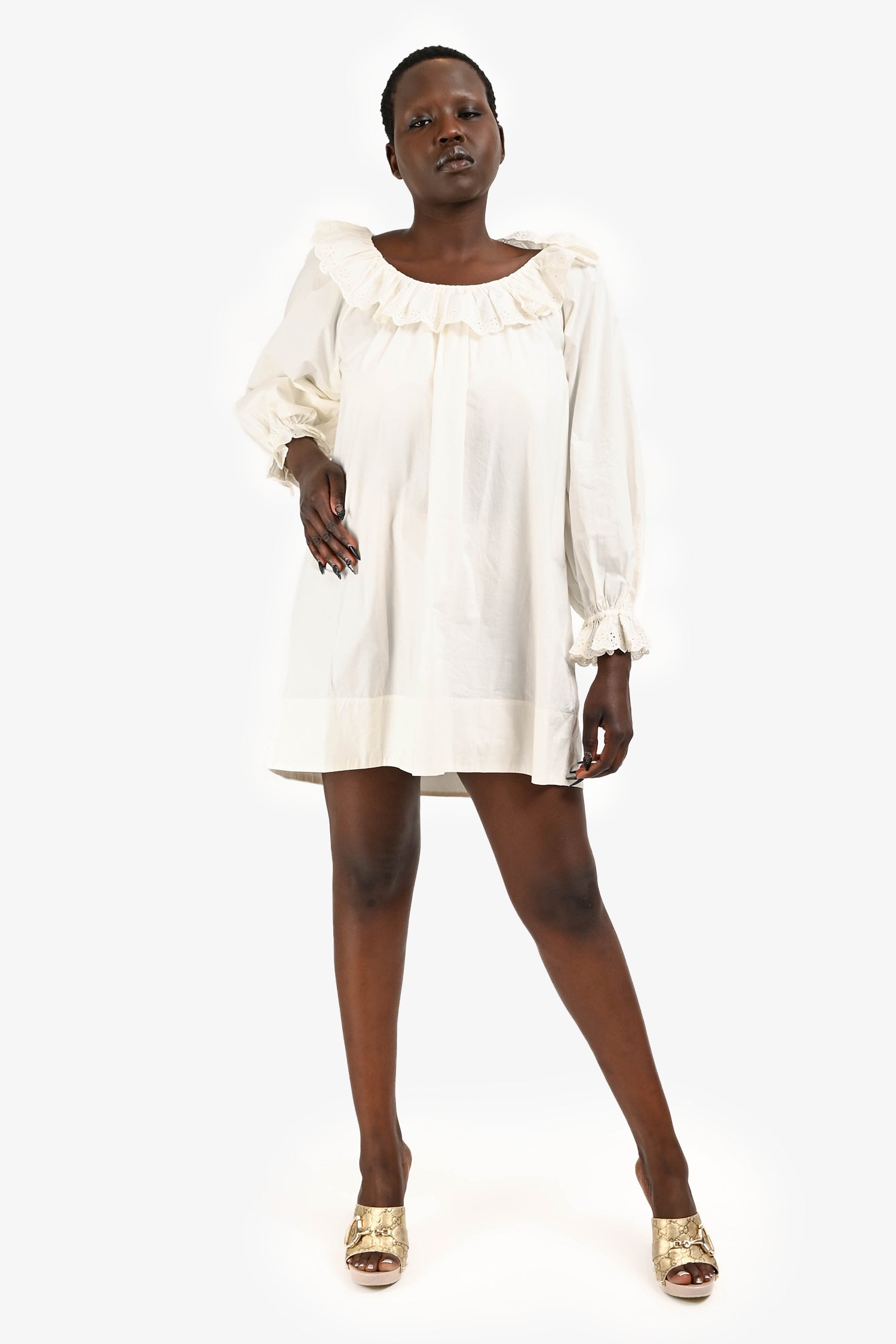 Doen White Cotton/Eyelet Mini Dress Size M Doen White Cotton/Eyelet Mini Dress Size M