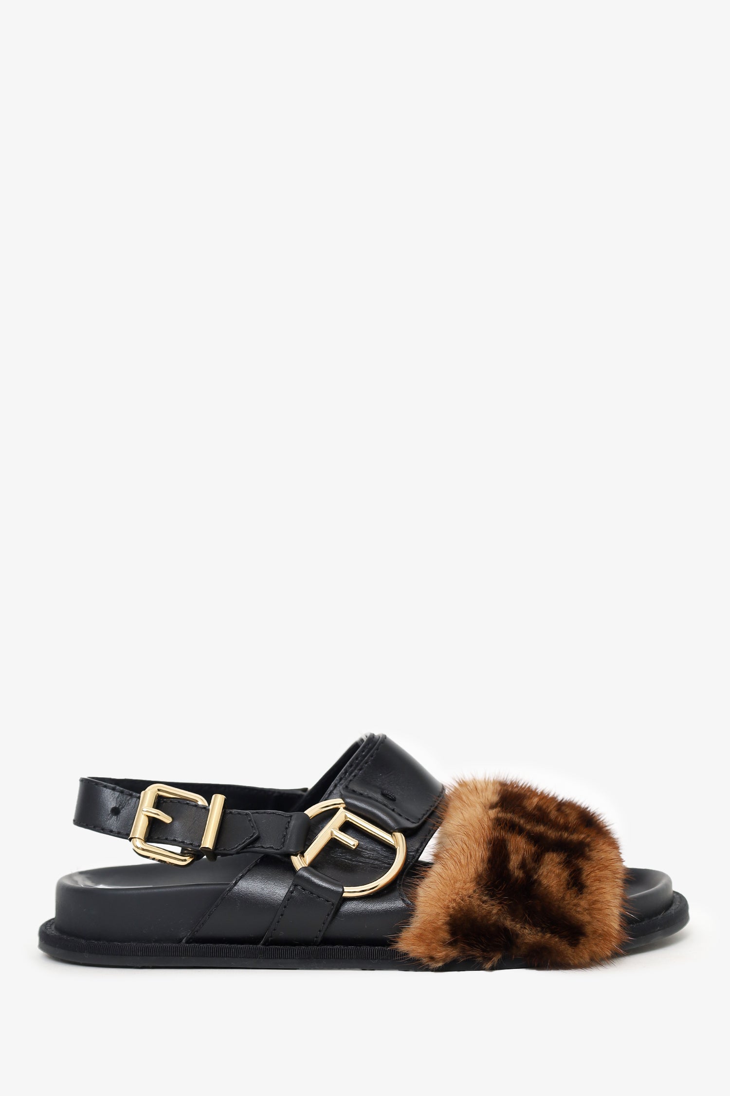 Fendi Black/Brown Leather/Mink Fur Trim Sandals Size 37 – Mine Yours