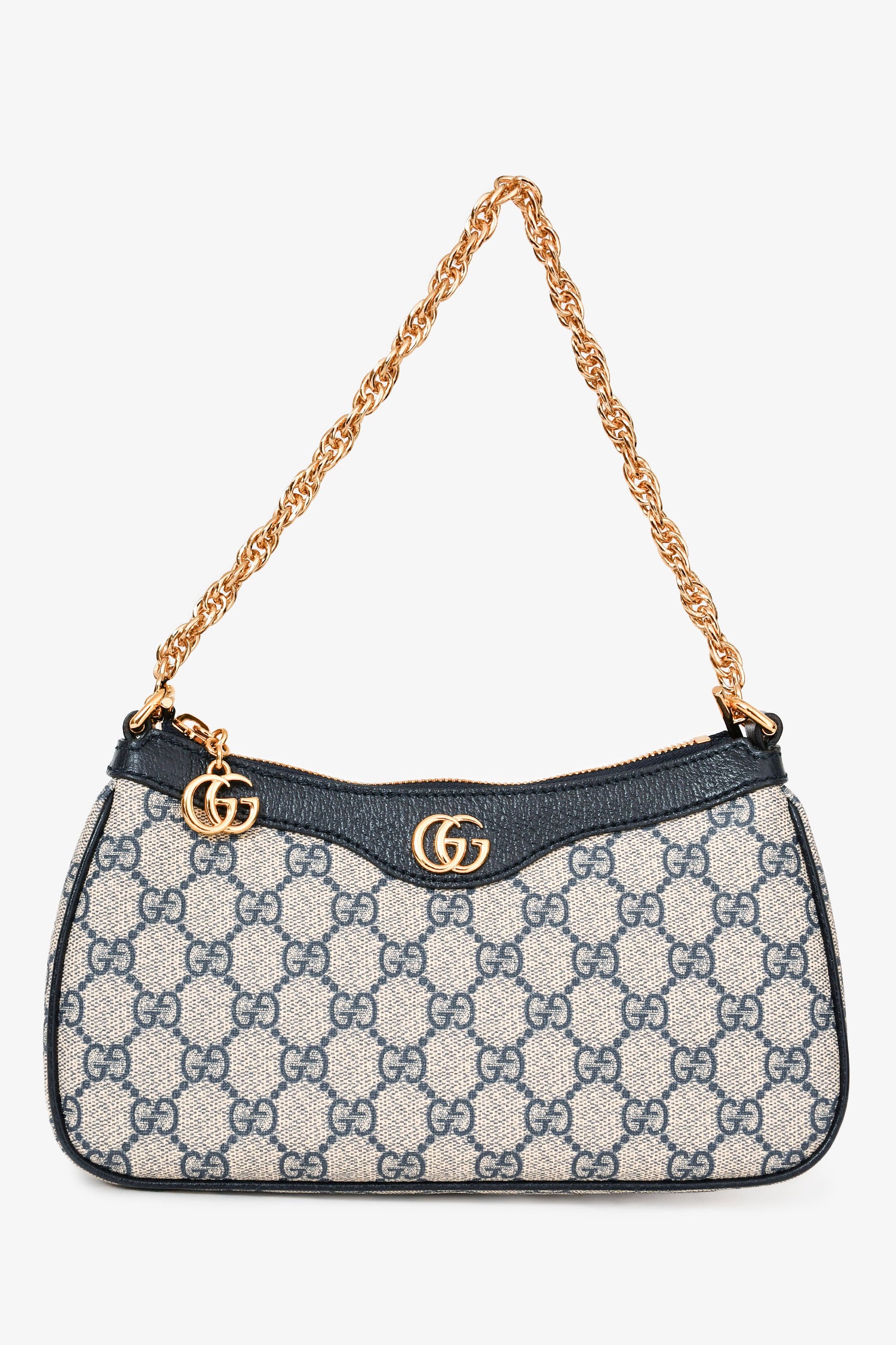Gucci Navy Leather GG Canvas Small 'Ophidia Shoulder Bag' with