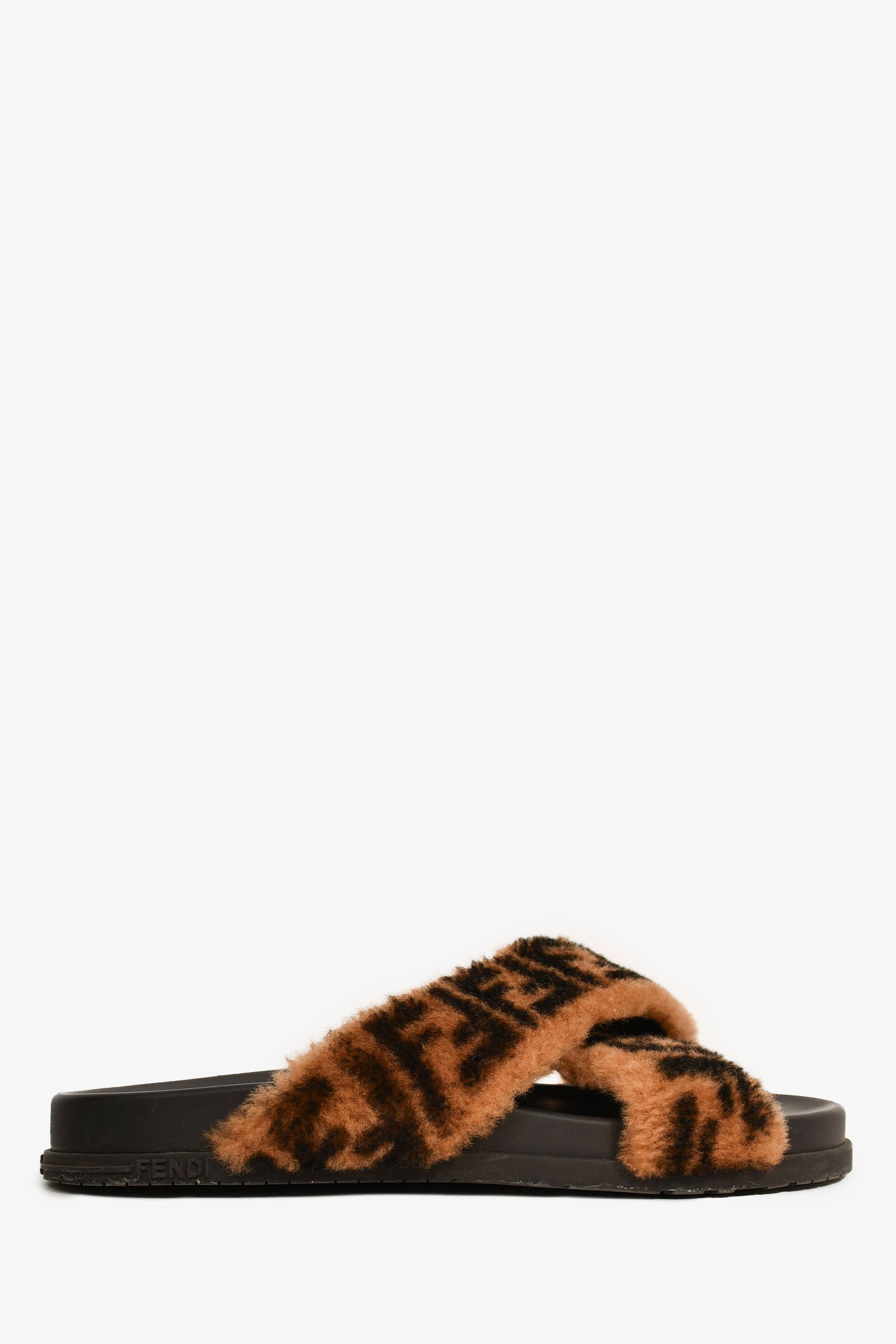 Fendi Black Fur Zucca Criss Cross Slides Size 40 – Mine & Yours