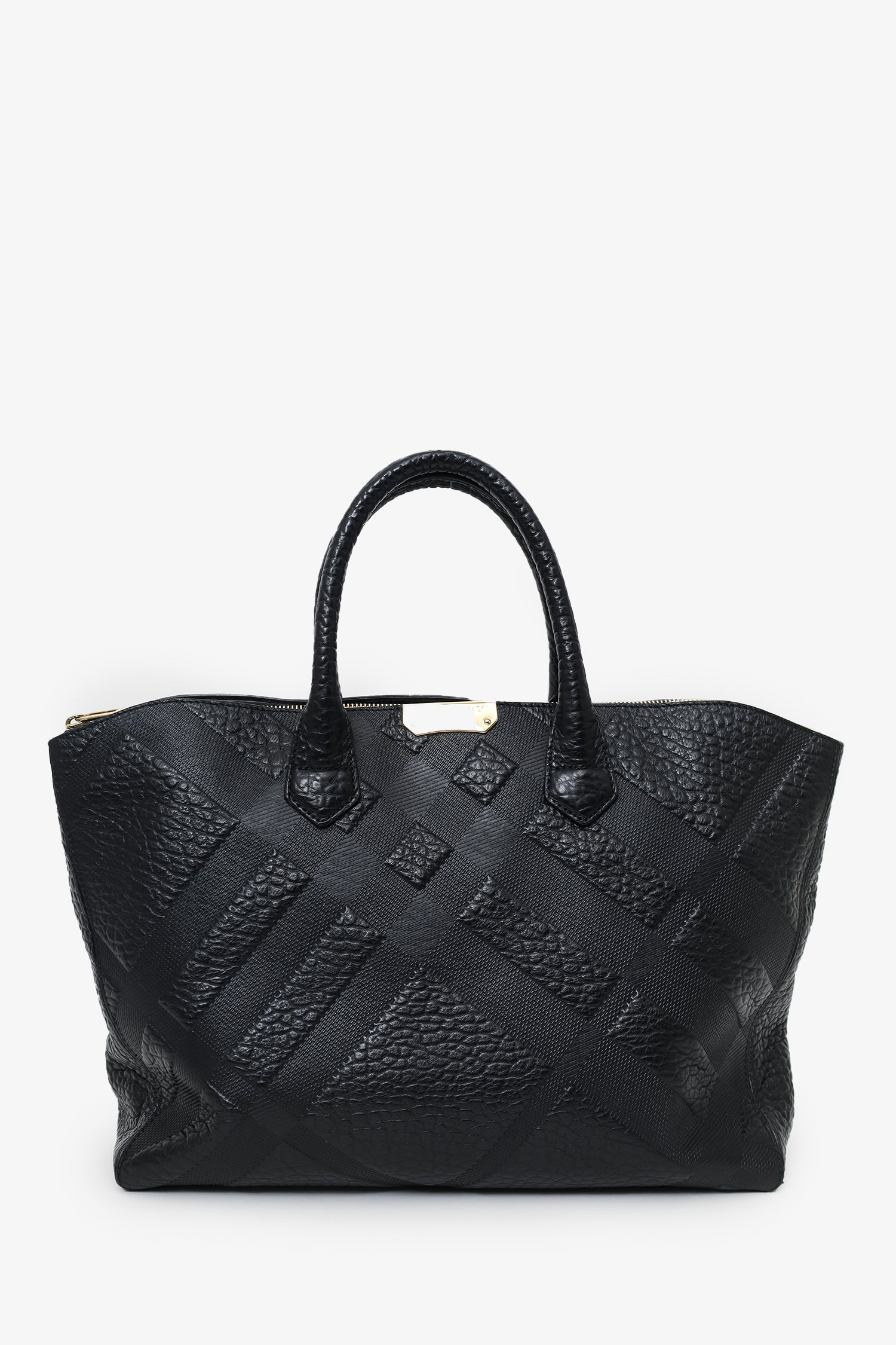 Burberry Black Embossed Check Leather Dewsbury Tote Bag With Strap 
