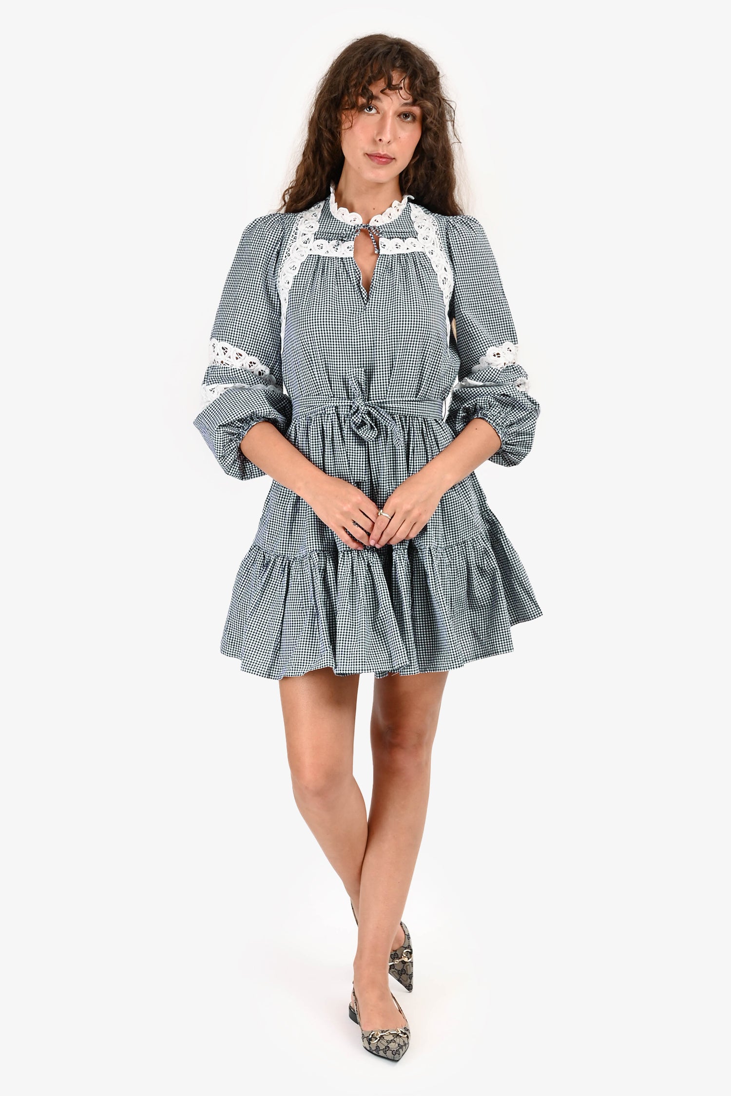 Maje Navy Gingham Crochet Detailed Belted Long Sleeves Mini Dress Size maje-navy-gingham-crochet-detailed-belted-long-sleeves-mini-dress-size