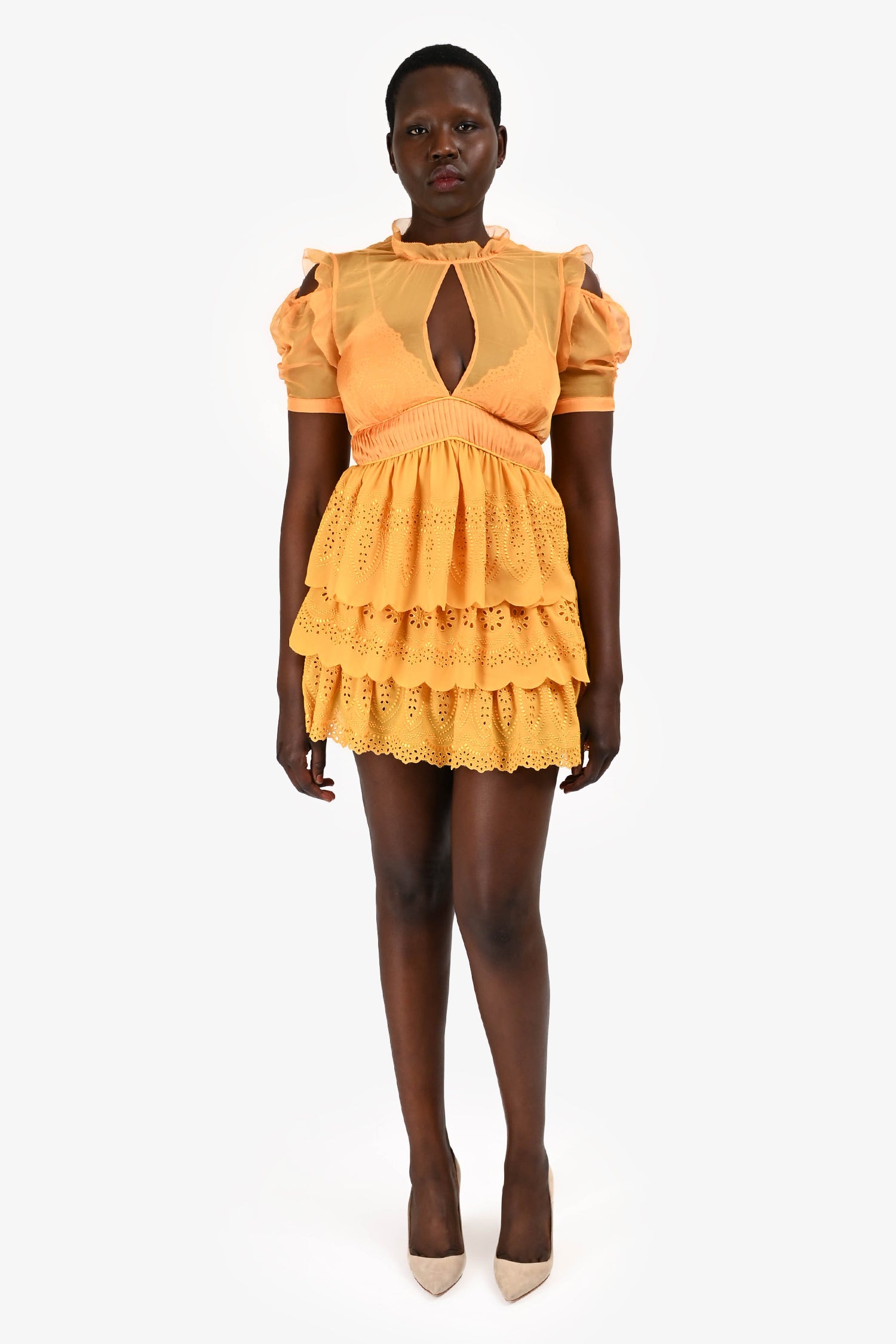Self-Portrait Yellow Ruffle Eyelet Mini Dress Size 6 – Mine & Yours