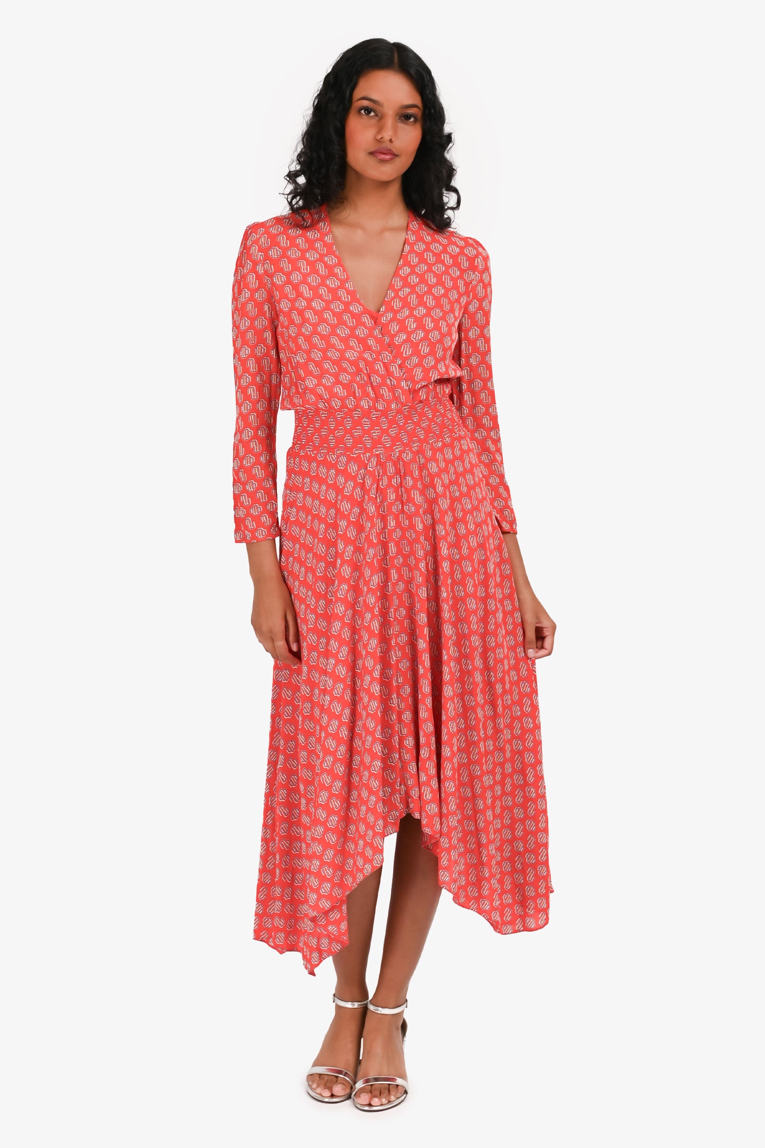 strapless open back dress Maje Red Logo Ruched V Neck Long Sleeves Asymmetrical Maxi Dress Size –  Mine & Yours