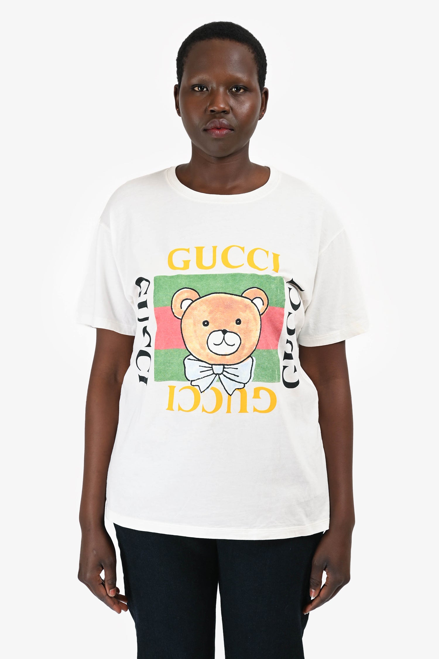 Gucci White Teddy Bear Logo Printed Short Sleeves T-Shirt Size M