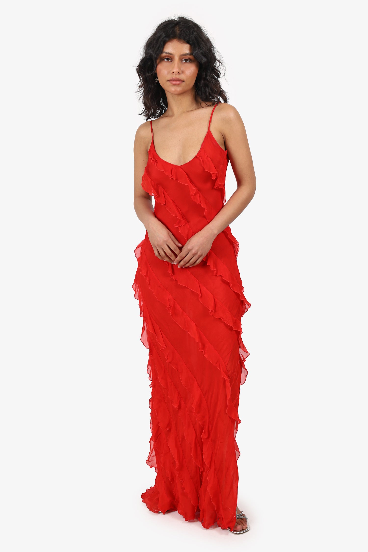 open lace back dress Rat & Boa Red Strappy Ruffle Dress Size XXS