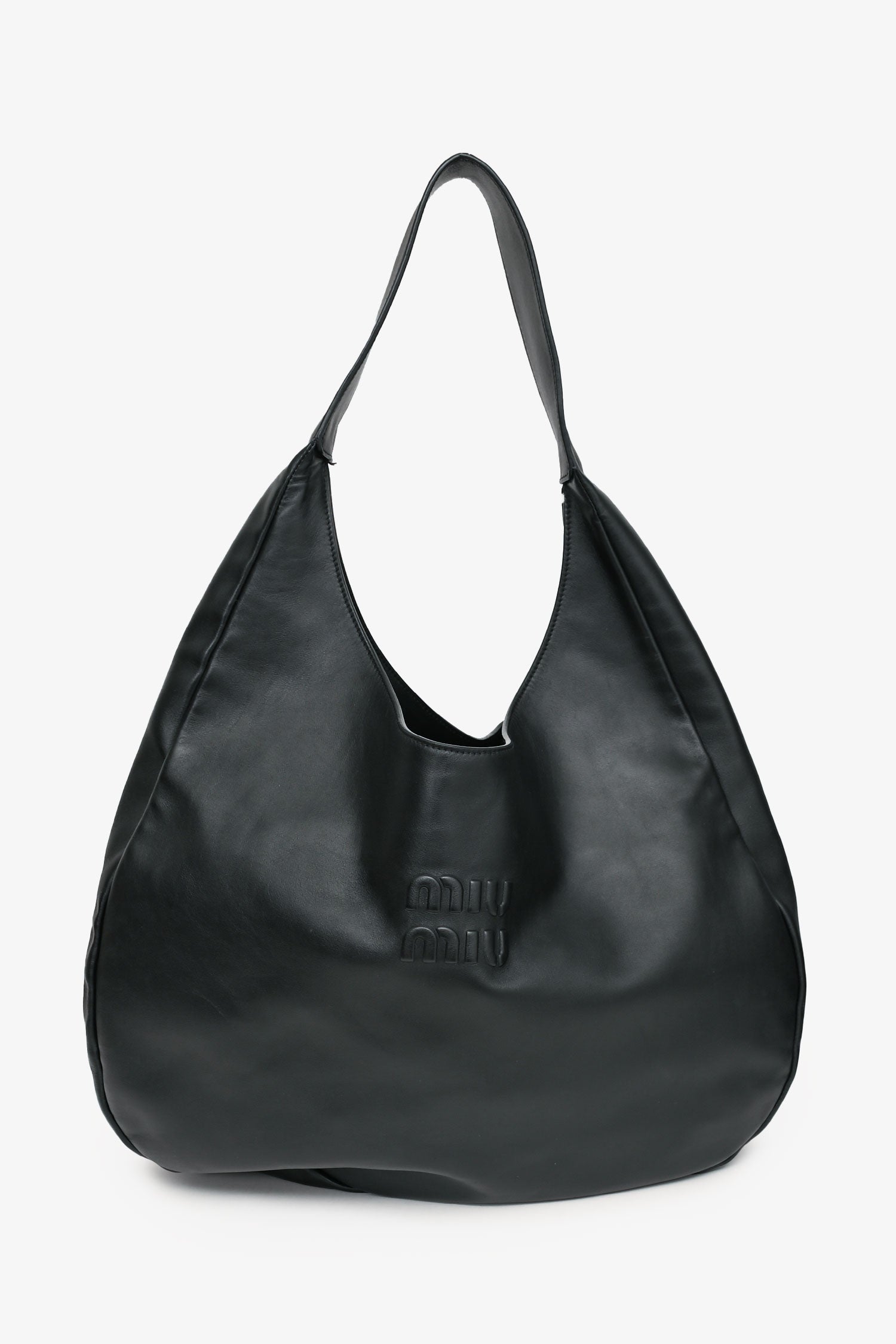 Miu Miu Black Leather Logo Hobo Shoulder Bag – Mine & Yours