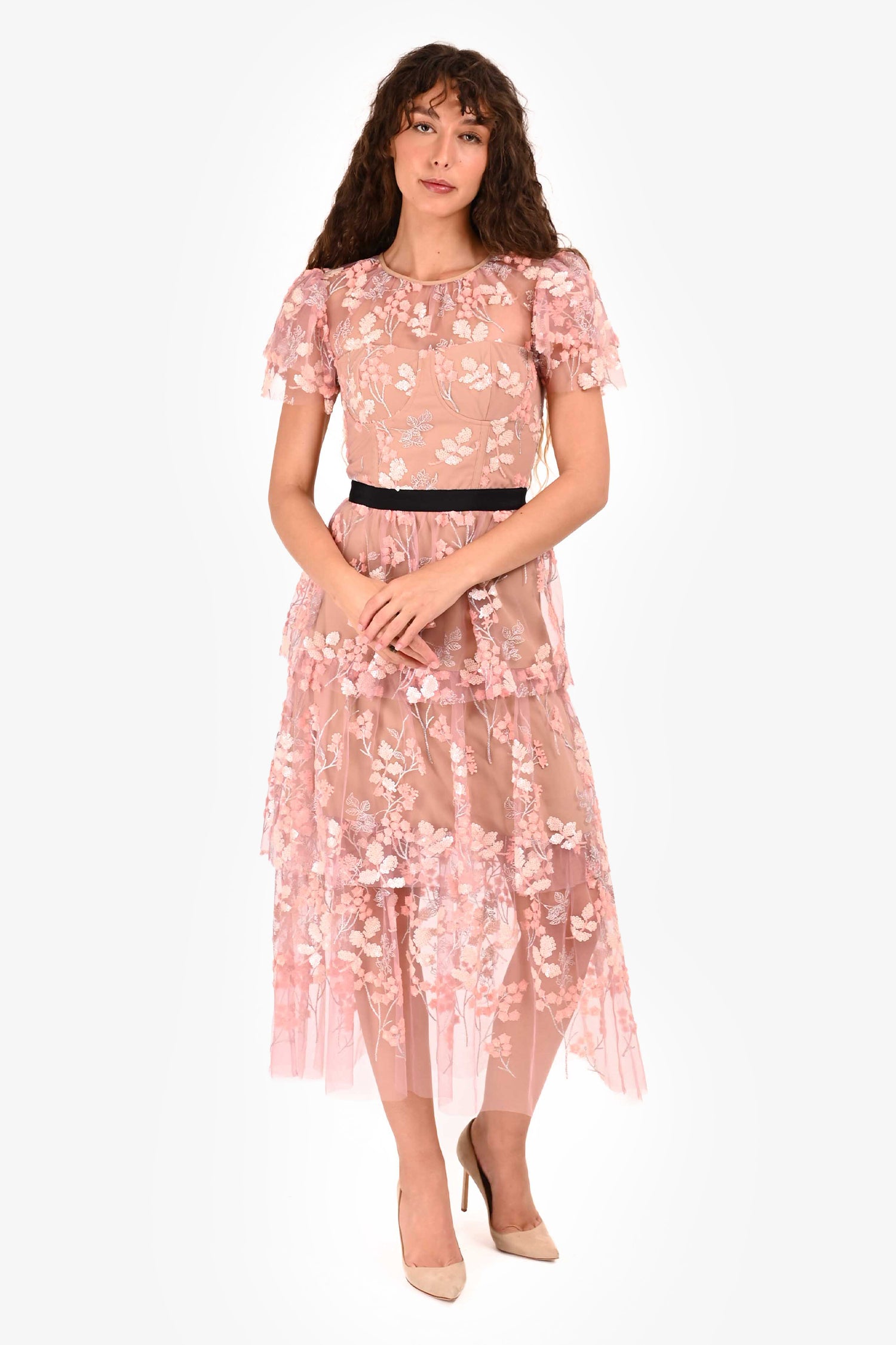 self portrait floral sequin embroidered dress Self-Portrait Pink Sequin Floral Embroidered Short Sleeves Dress Size –  Mine & Yours