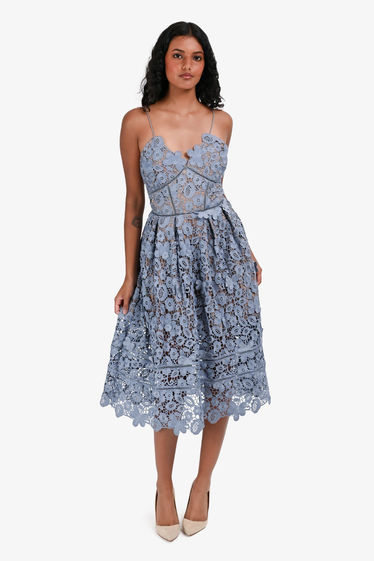 Self Portrait Blue Floral Embroidered Midi Dress Size 0 Mine & Yours Self Portrait Blue Floral Embroidered Midi Dress Size 0 Mine & Yours