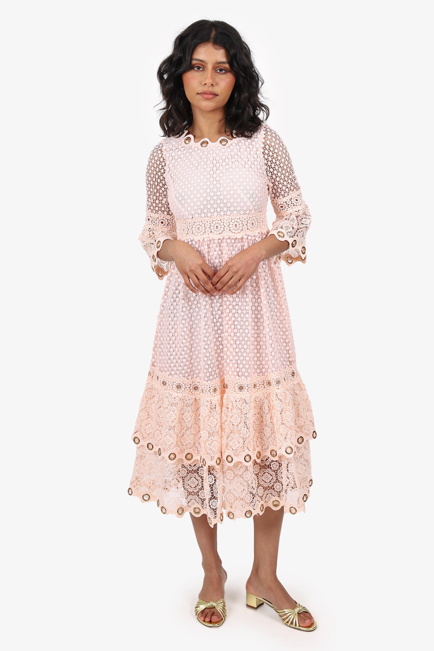 Maje Pink Lace Tiered Dress Size 1 Mine & Yours Maje Pink Lace Tiered Dress Size 1 Mine & Yours