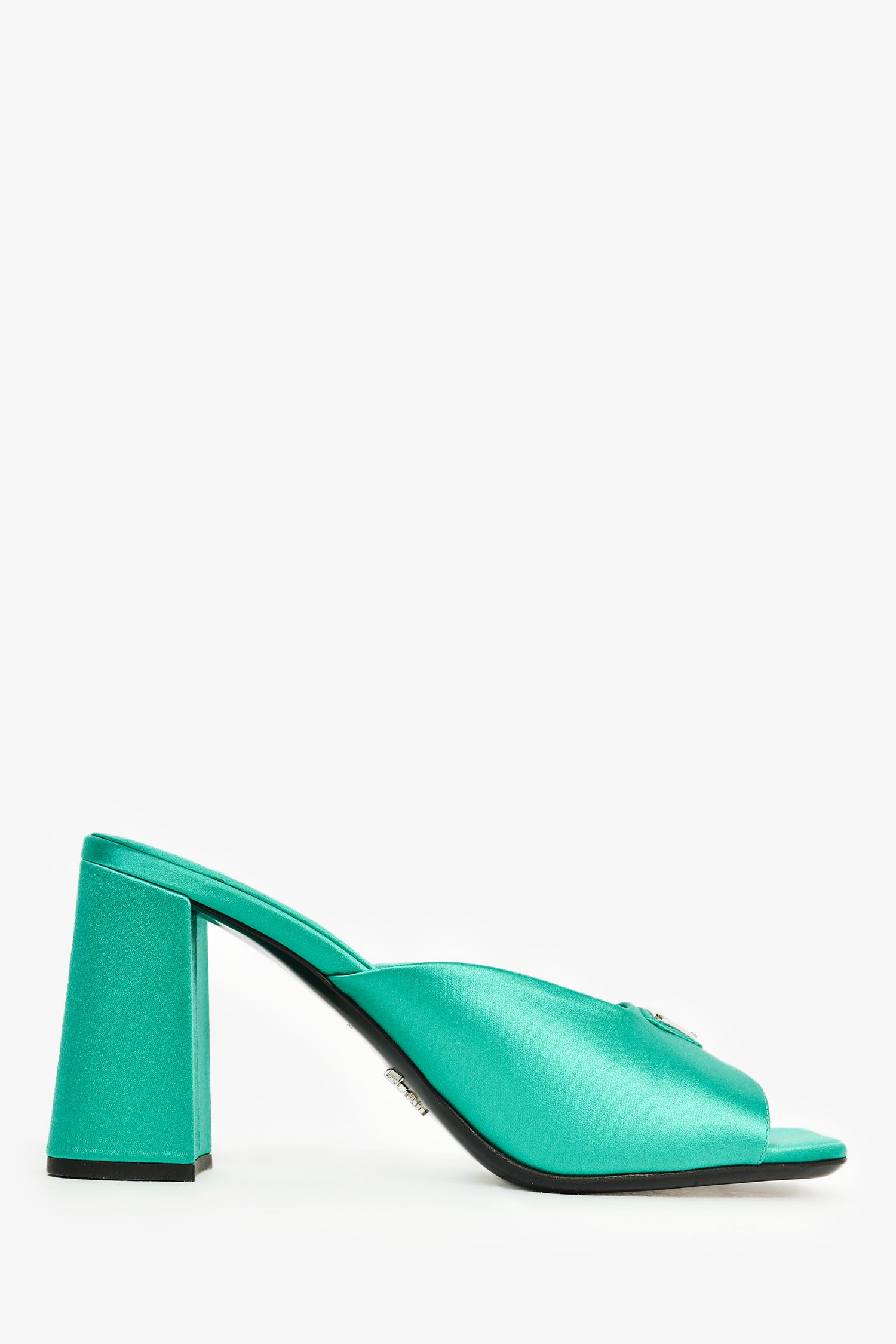 Prada Green Satin Triangle Heeled Mules Size 38 – Mine & Yours