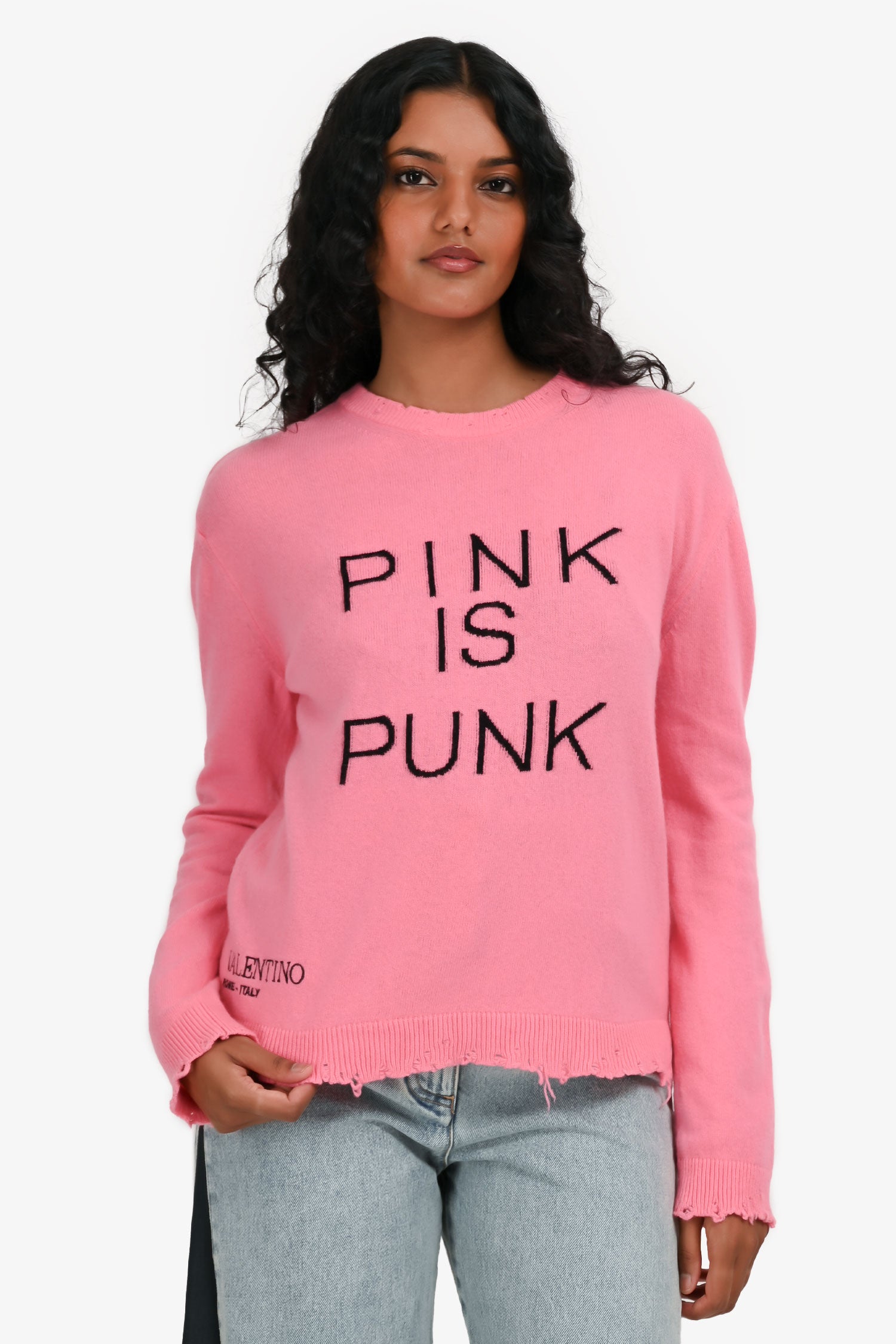 Valentino Hot Pink Wool Cashmere Blend 'Pink Is Punk' Distressed Valentino Hot Pink Wool Cashmere Blend 'Pink Is Punk' Distressed