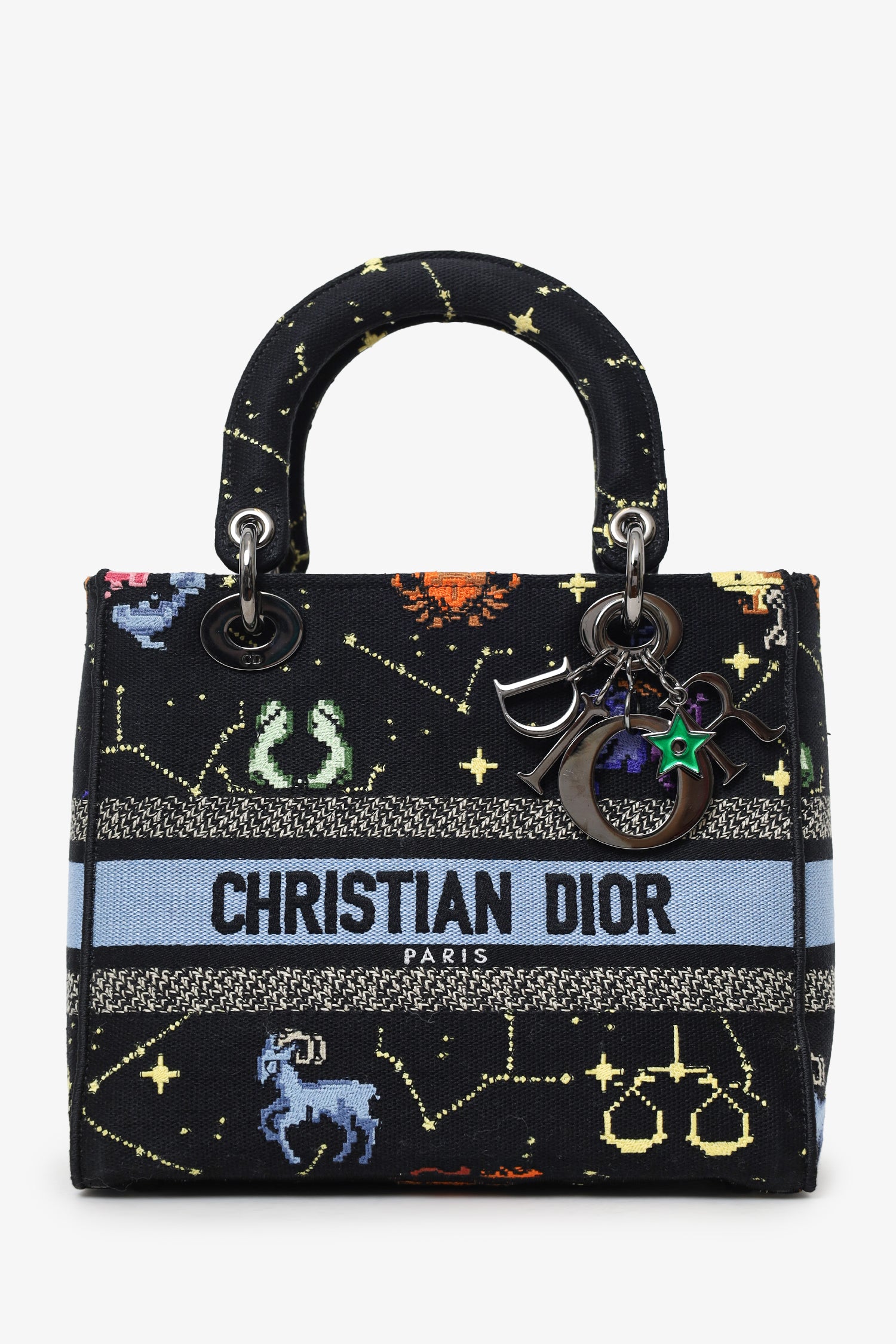 Christian Dior 2022 Black Canvas Pixel Zodiac Embroidered Medium