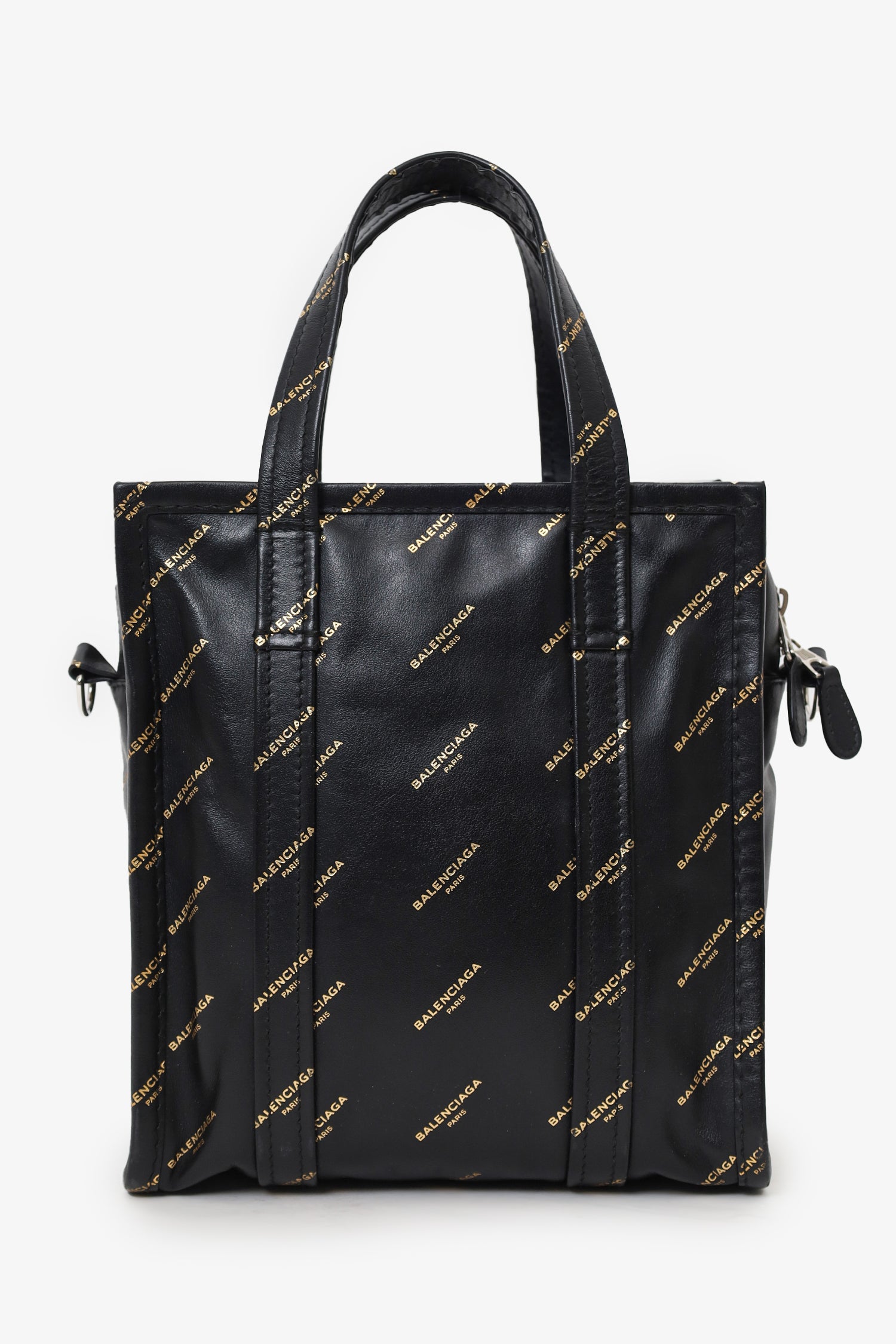 Balenciaga Black Leather/Gold Logo 'Bazar' XS Shopper Tote With