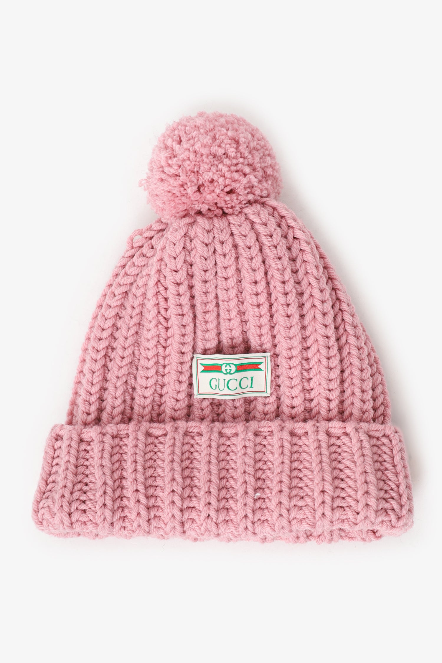 Gucci Pink Ribbed Knit Hat with Pom-Pom Winter hat with one pom pom with fur inside (Gucci) – Lisa  main image 4