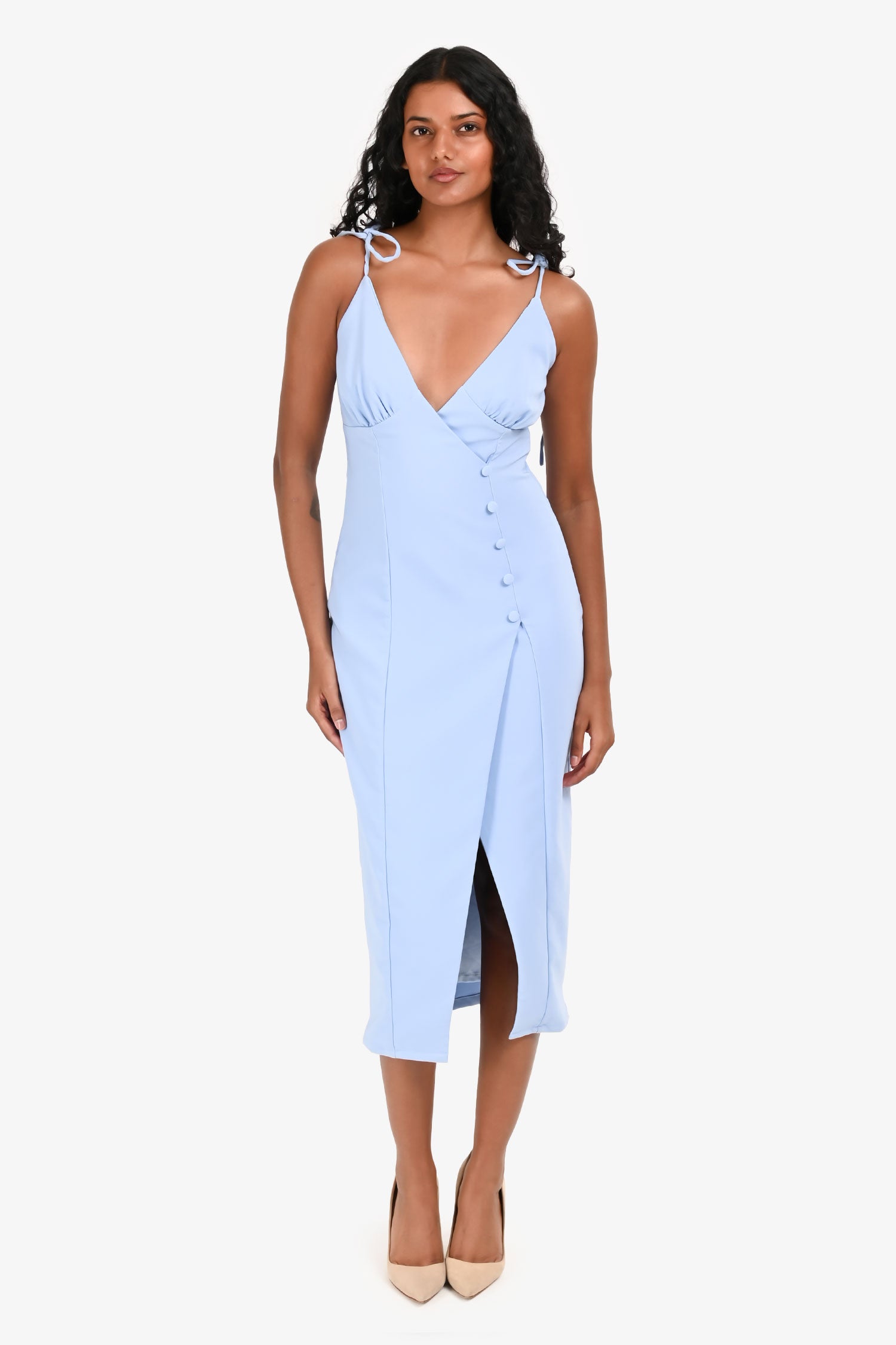 aaliyah midi dress camila coelho brand camila coelho Camila Coelho Blue Satin 'Aaliyah' Midi Dress Size XS