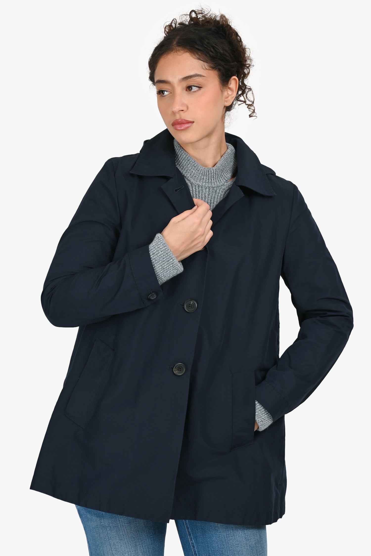 Prada 2017 Navy Single Breasted Detachable Hood A-Line Short