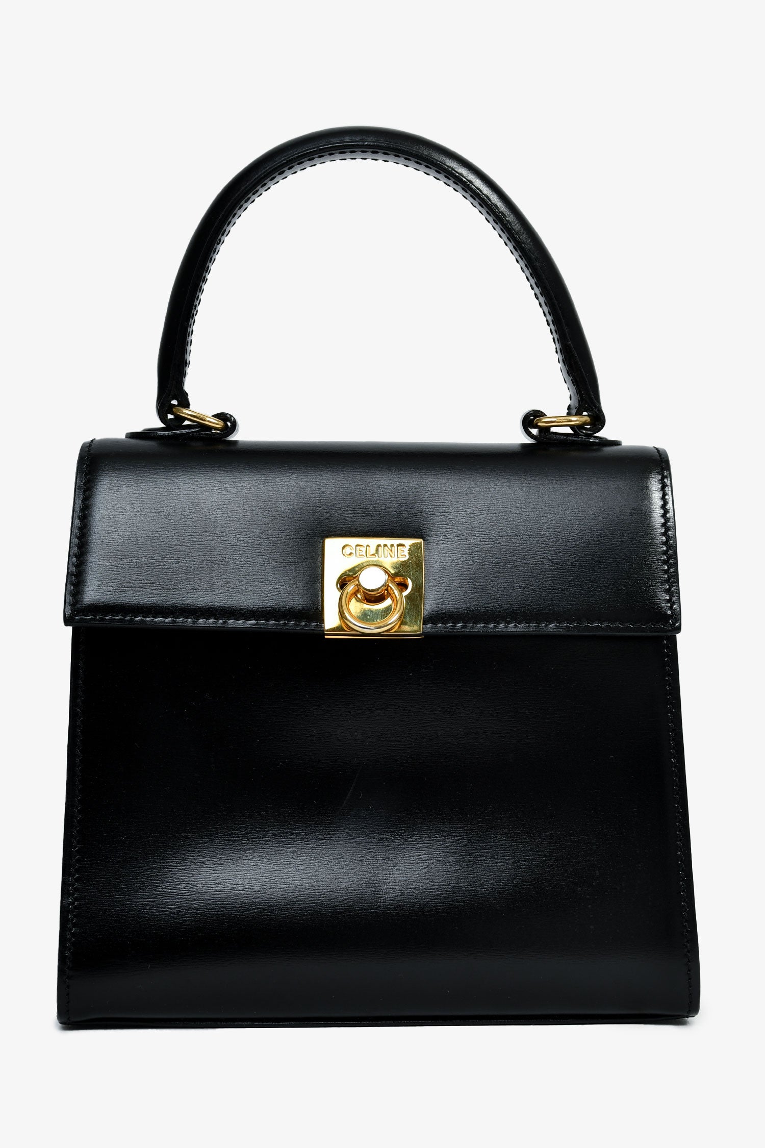 CELINEハンドバック Celine 1995 Black Leather Logo Top Handle Bag with GHW – Mine & Yours