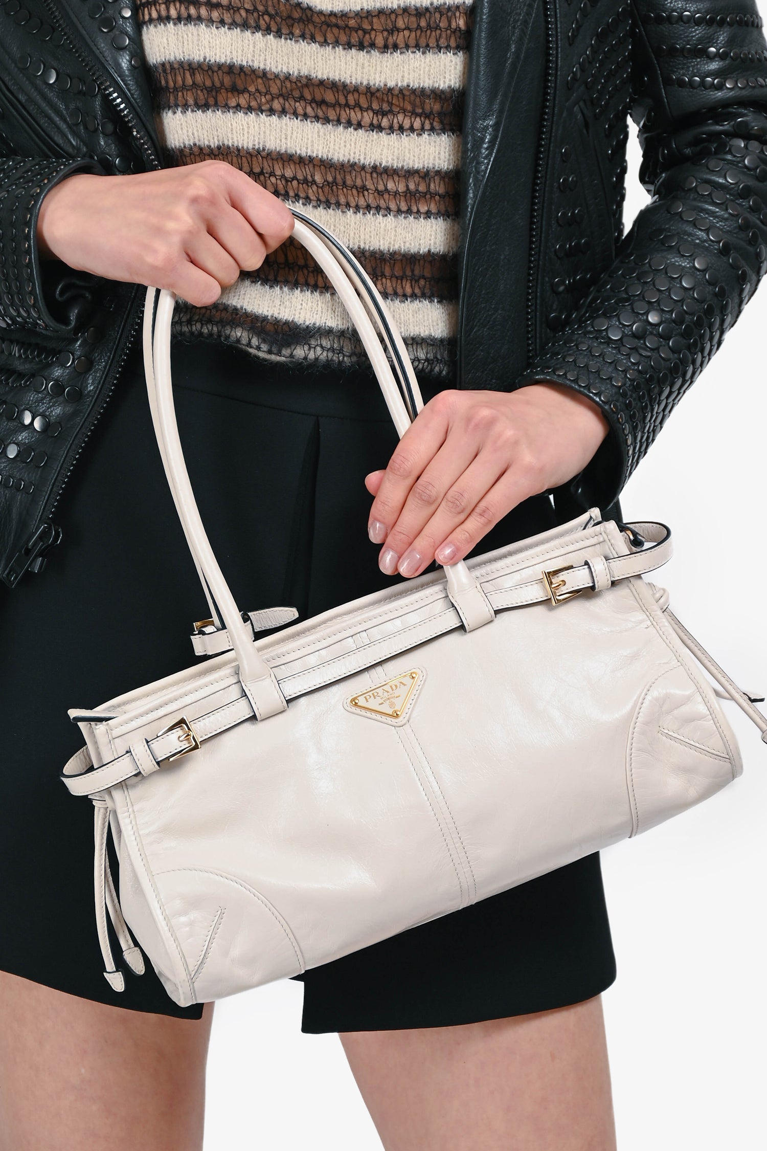 Prada White Leather 'Bonnie' Medium Shoulder Bag with Strap – Mine