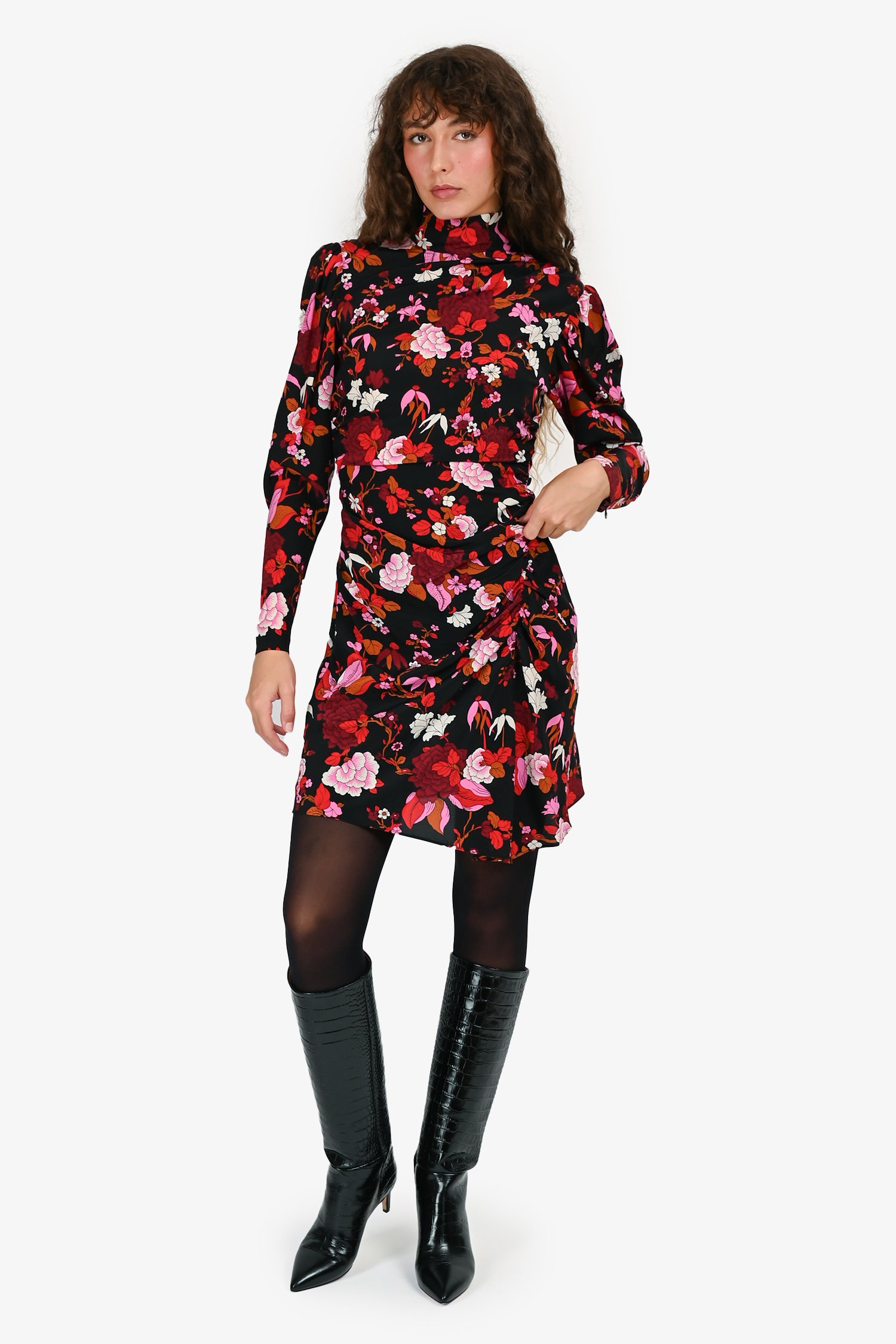 alc red mini dress A.L.C. Black/Red Floral Mini Dress Size 6 – Mine & Yours