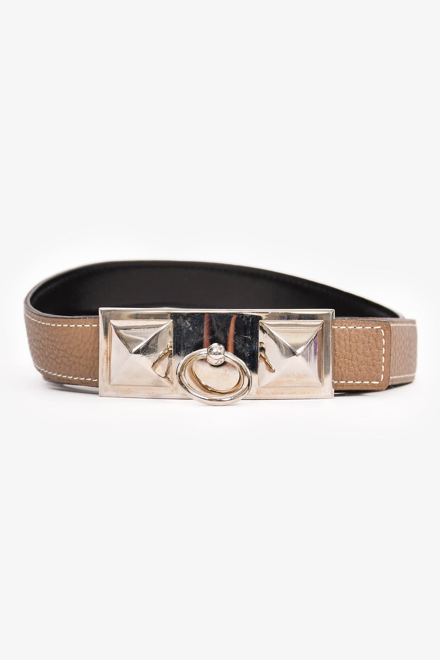 Hermes reversible belt black taupe size 90 NEW Hermès Black/Taupe Reversible Leather Belt Size 90 – Mine  main image 2