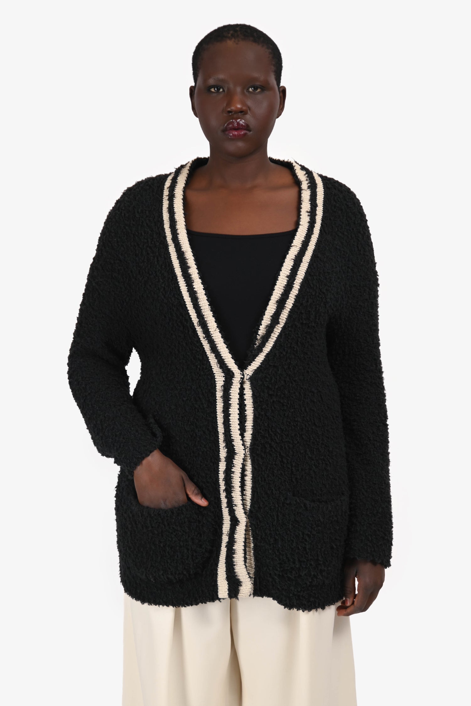 Brunello Cucinelli Black/White Trim Detail Cardigan Size XL – Mine