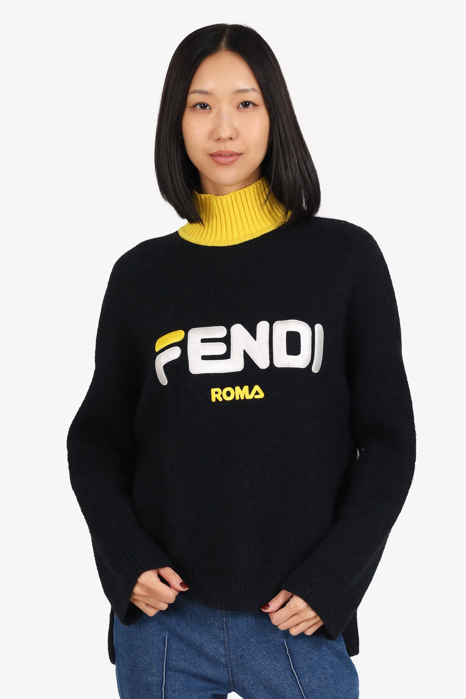 FENDI✖️filaコラボニット Fendi X Fila Black/Yellow Mohair Sweater Size 40 – Mine & Yours