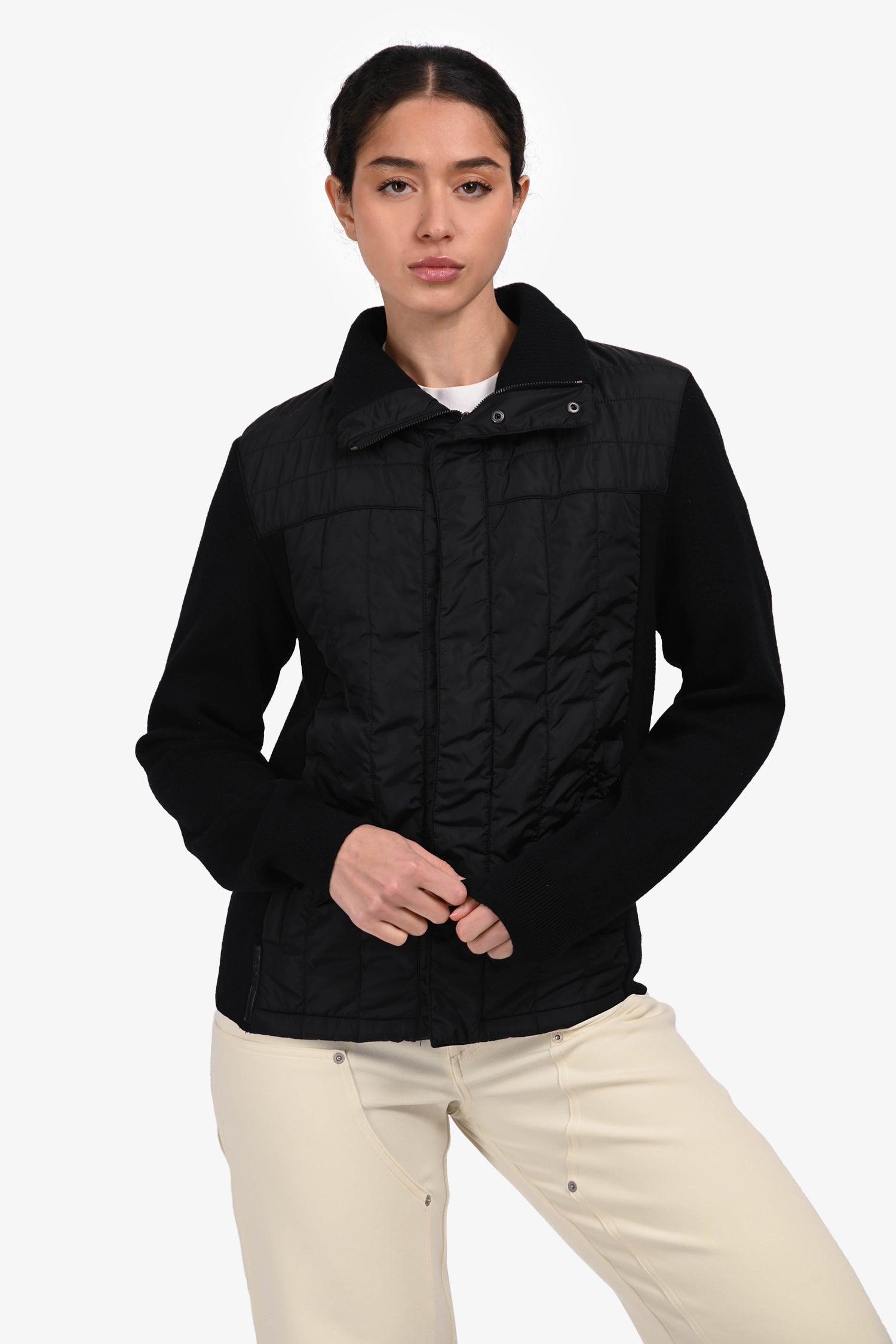 Prada Sport Black Nylon/Knit Lightweight Puffer Jacket Size 48