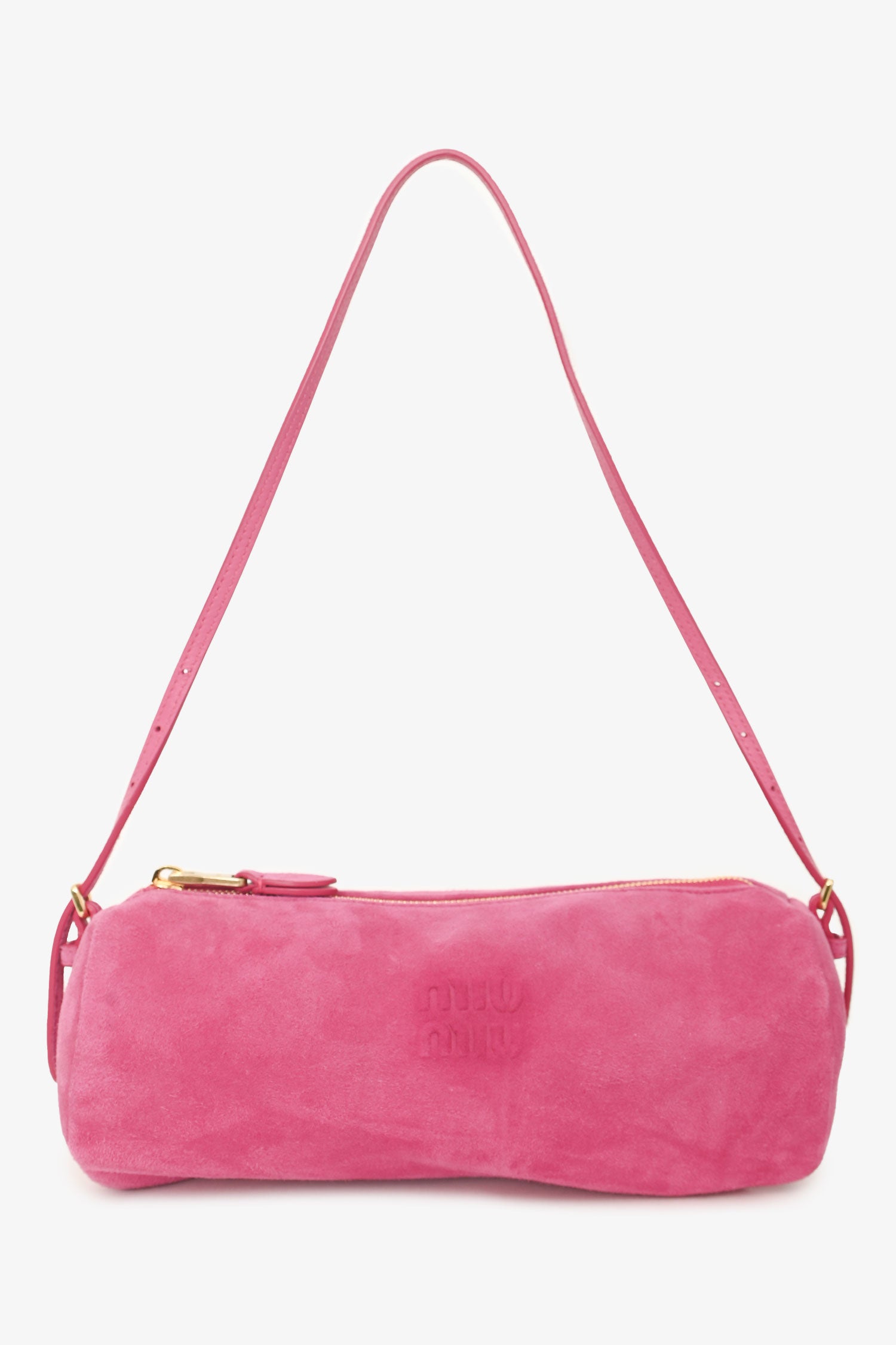 Miu Miu Pink Suede Leather Cylinder Pouch Shoulder Bag – Mine & Yours