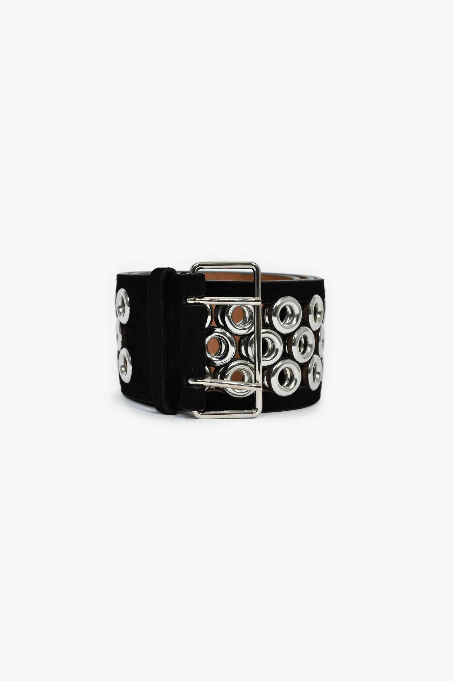 Alaïa Black Suede Leather Wide Silver Grommet Belt Size 80  display picture 1