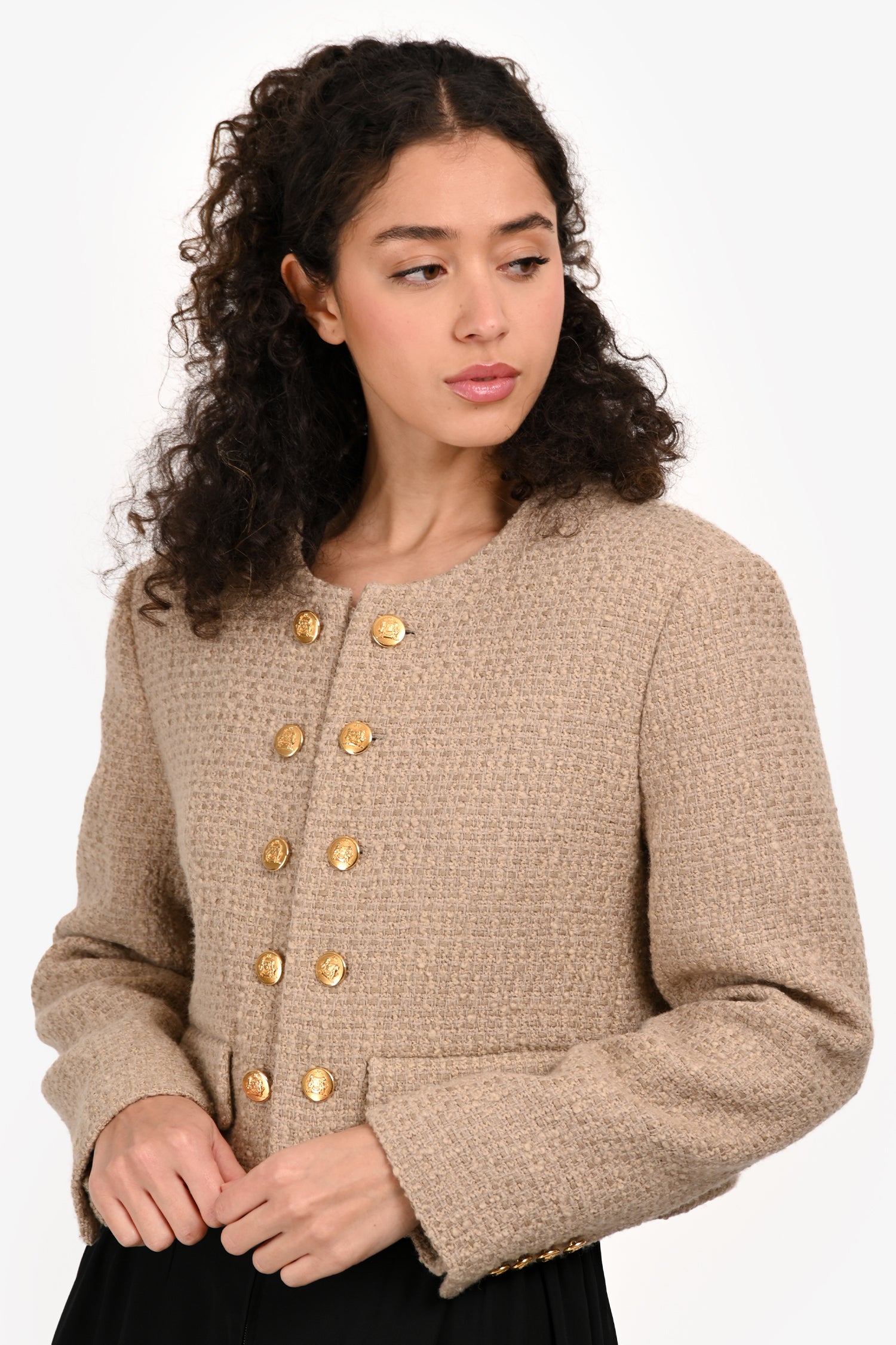 Celine Beige Wool Tweed Gold Buttoned Jacket Size 40 – Mine & Yours